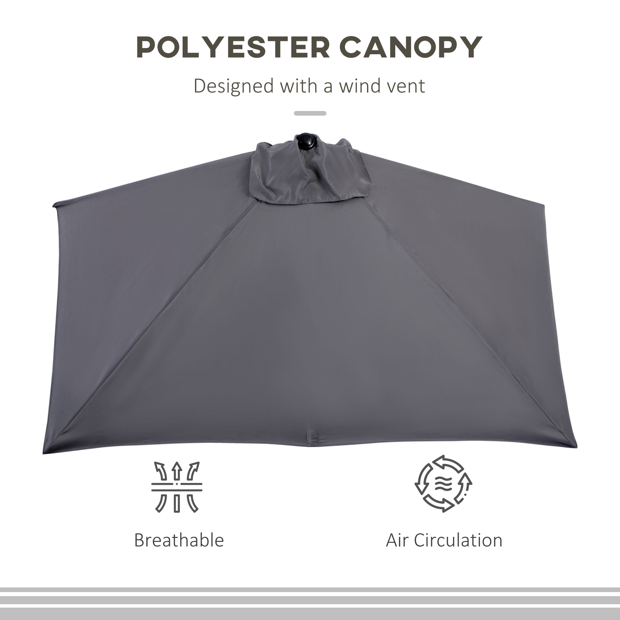 Outsunny Balcony Half Parasol Semi Round Umbrella Patio Crank Handle (2.3 m, Grey)- NO BASE INCLUDED 6