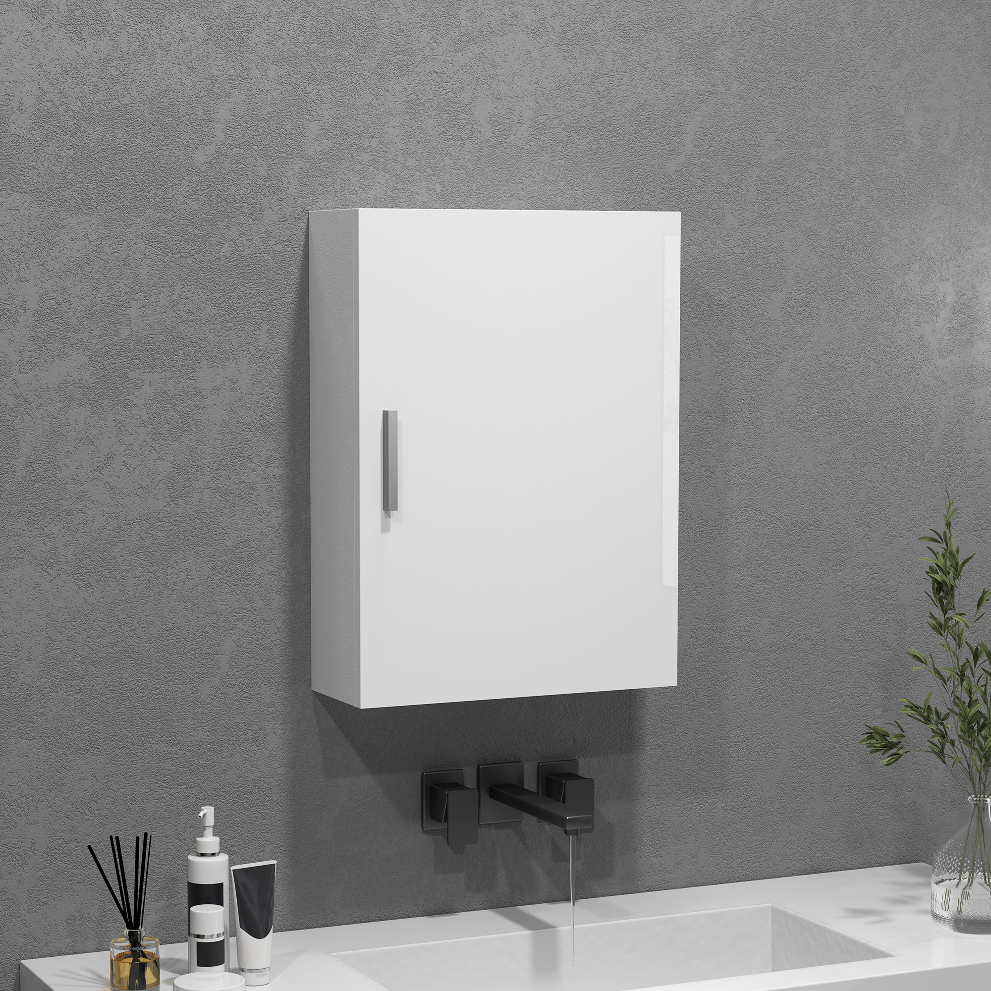 Armadietto Da Bagno A Parete HOMCOM - 3 Ripiani Regolabili In Vetro, Legno Bianco Lucido, Dimensioni 40x15x55 Cm