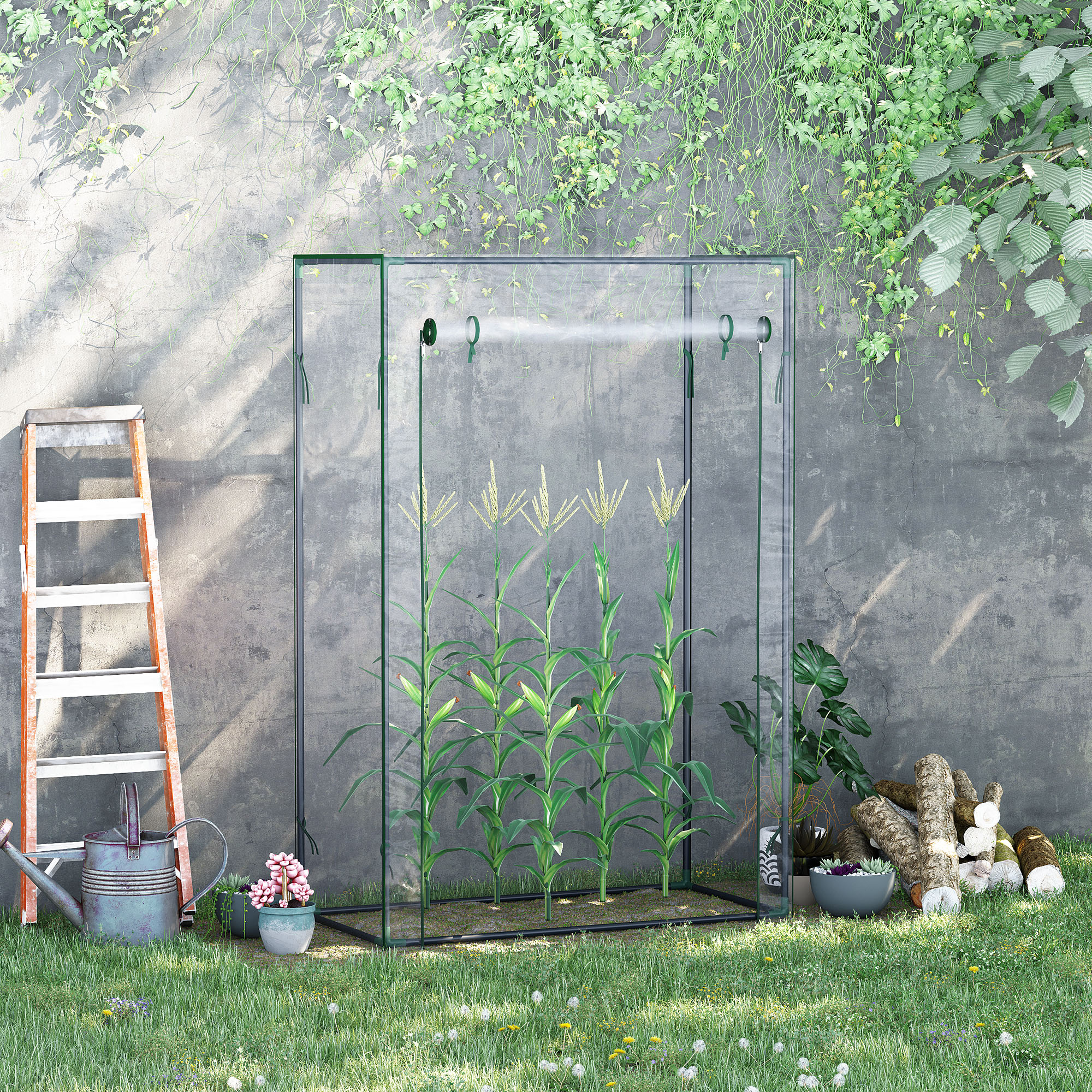 Outsunny Tomato Greenhouse with Roll-up Door, Mini Greenhouse with PVC Cover, Outdoor Grow House Small Green House for Yard, Balcony, Garden, 100 x 50 x 150cm, Transparent 2
