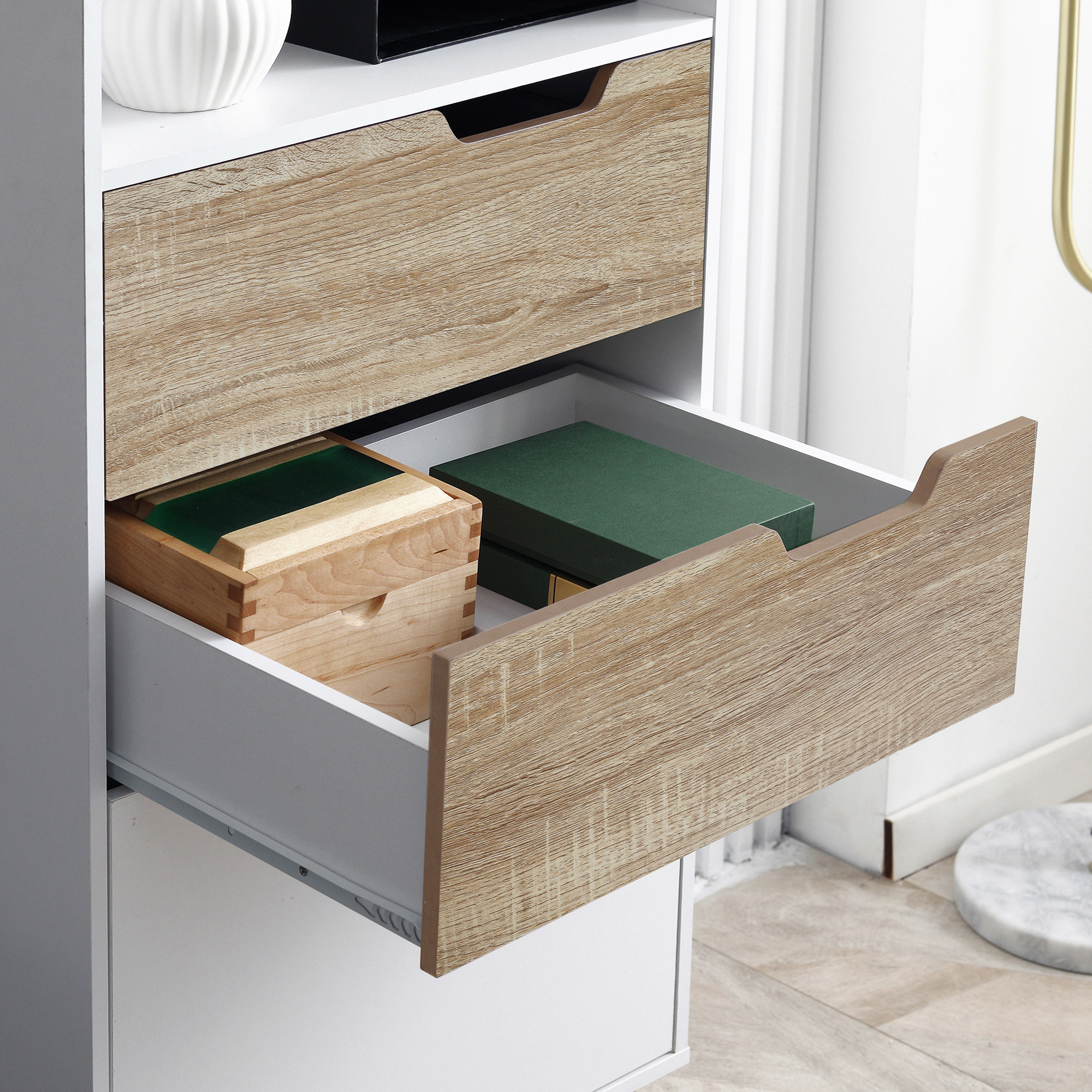 Bibliothèque étagère 3 Niveaux Avec Tiroir - Meuble Rangement Enfant Ou Bureau - Bois Blanc