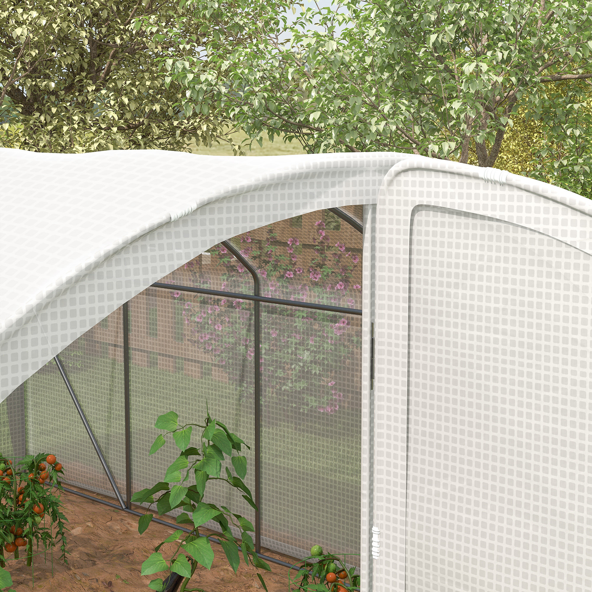 Outsunny Polytunnel Greenhouse Walk-in Grow House with UV-resistant PE Cover, Door, Galvanised Steel Frame, 4 x 3 x 2m, White 8