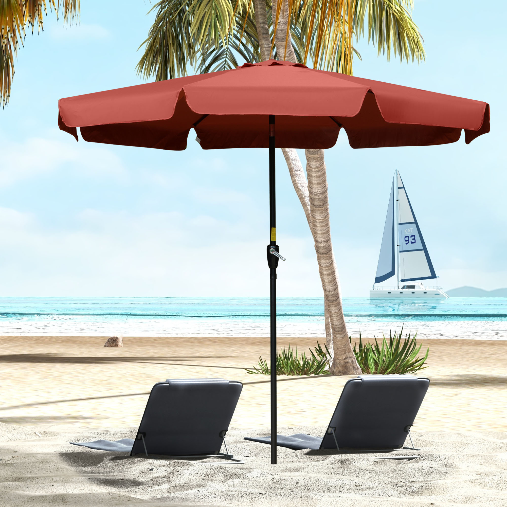 Outsunny 2.7m Patio Parasol Garden Umbrellas Outdoor Sun Shade Table Umbrella with Tilt, Crank, 8 Ribs, Ruffles, Wine Red 2