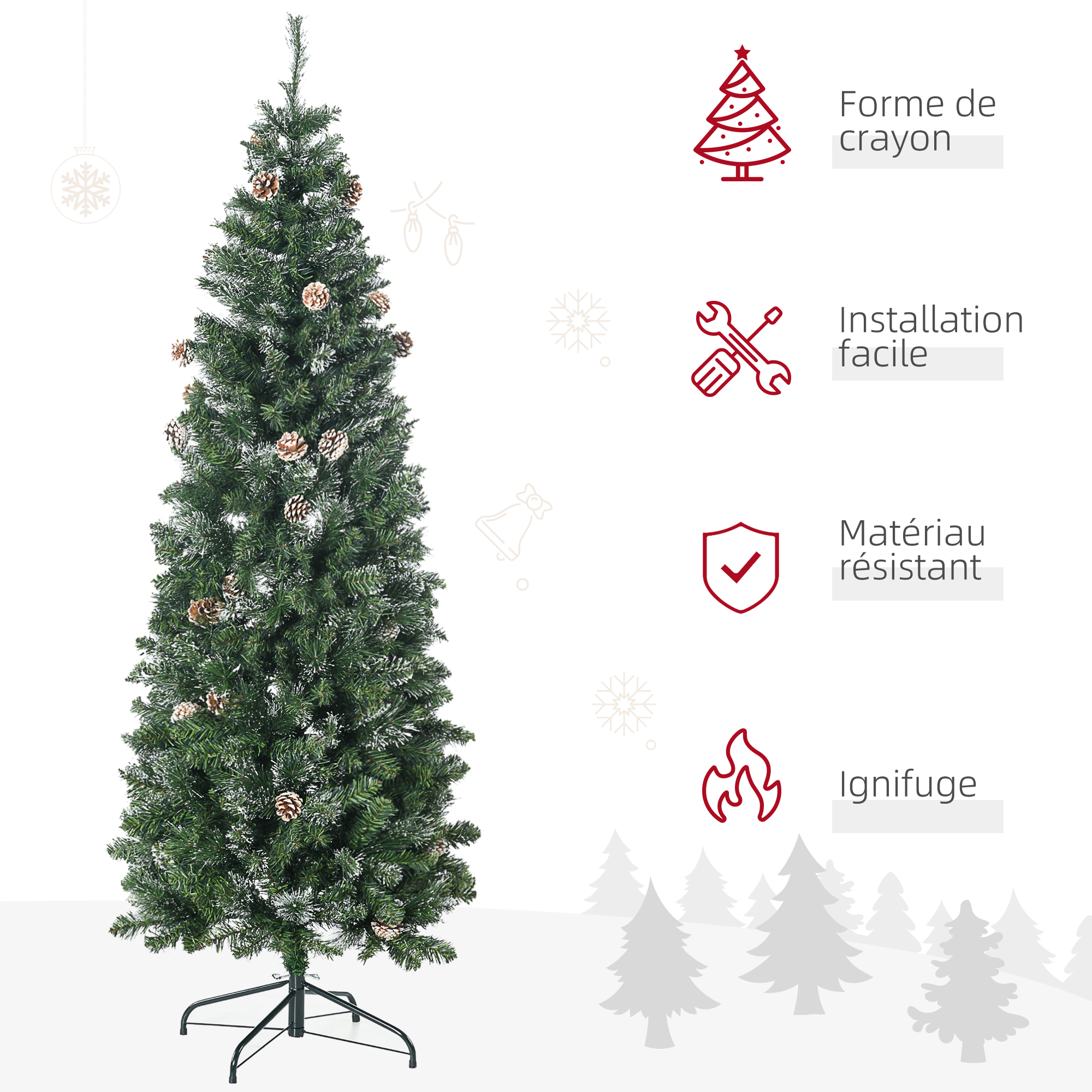 Sapin De Noël Artificiel Floqué Neige 150cm HOMCOM - 828 Branches, Montage Facile, Ignifuge