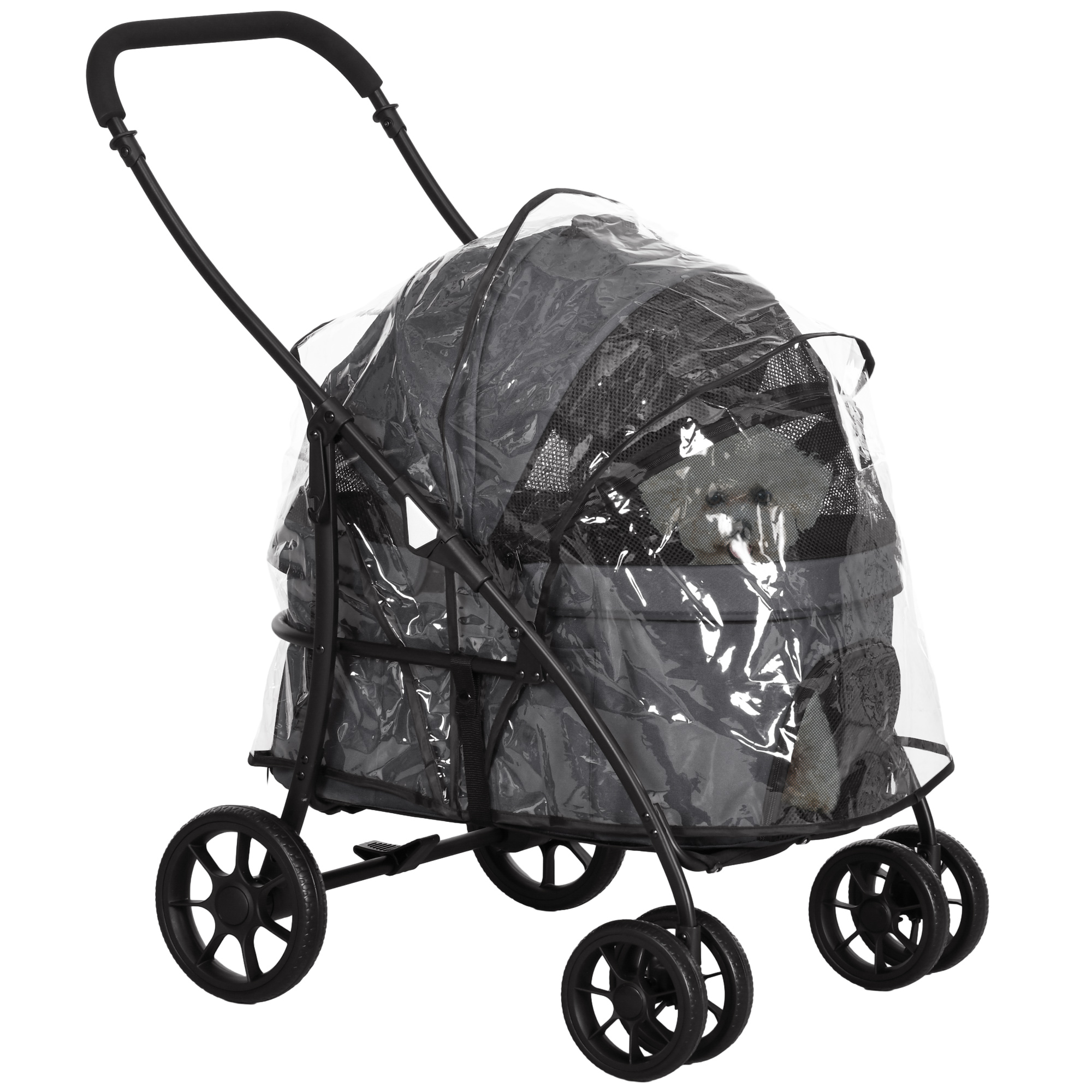 PawHut Hundebuggy, Haustierwagen für kleine Hunde und Katzen, mit Aufbewahrungskorb, Ein-Klick-Faltdesign, Türkis