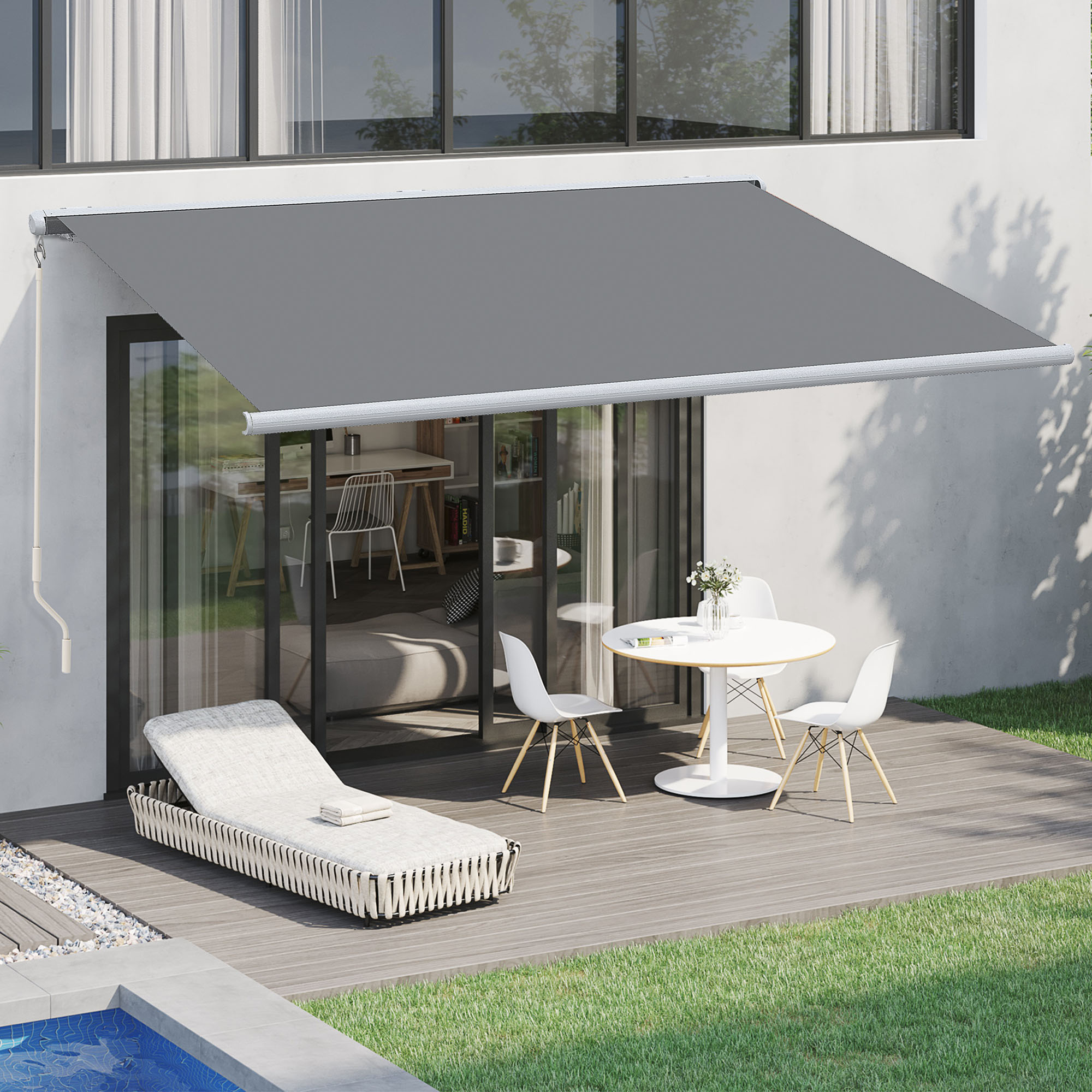 Outsunny 4x3m Full Cassette Electric/Manual Retractable Awning with Remote Controller, Sun Canopies for Patio Door Window with Remote Controller, Grey 7
