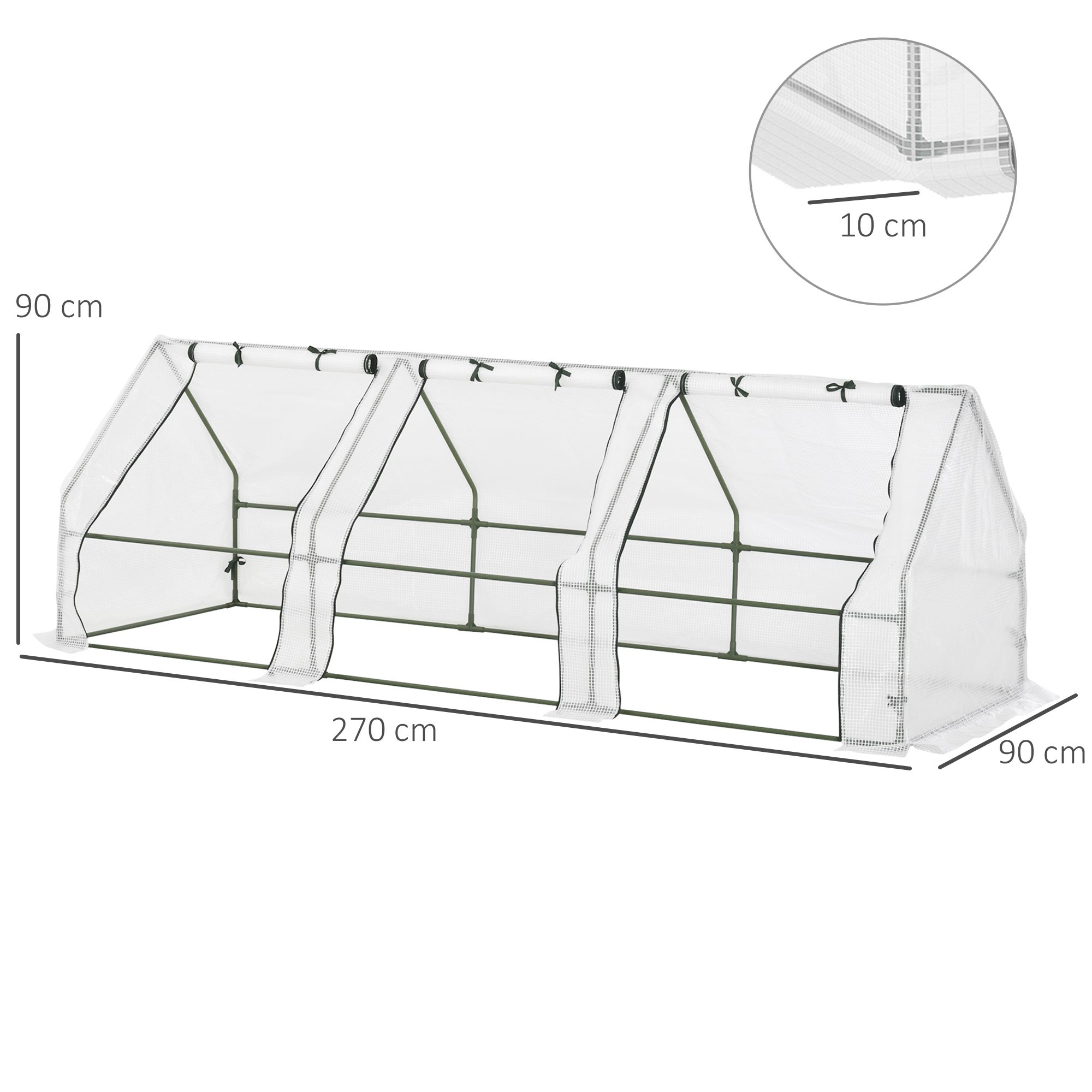 Kasvuhoone 3 rullaknaga, PE-võrkkile, terasfooliumist kasvuhoone, kasvuhoone rõdule, aeda, tomatikasvataja 270x90x90cm, tomatikasvuhoone köögiviljadele, lilledele, taimedele