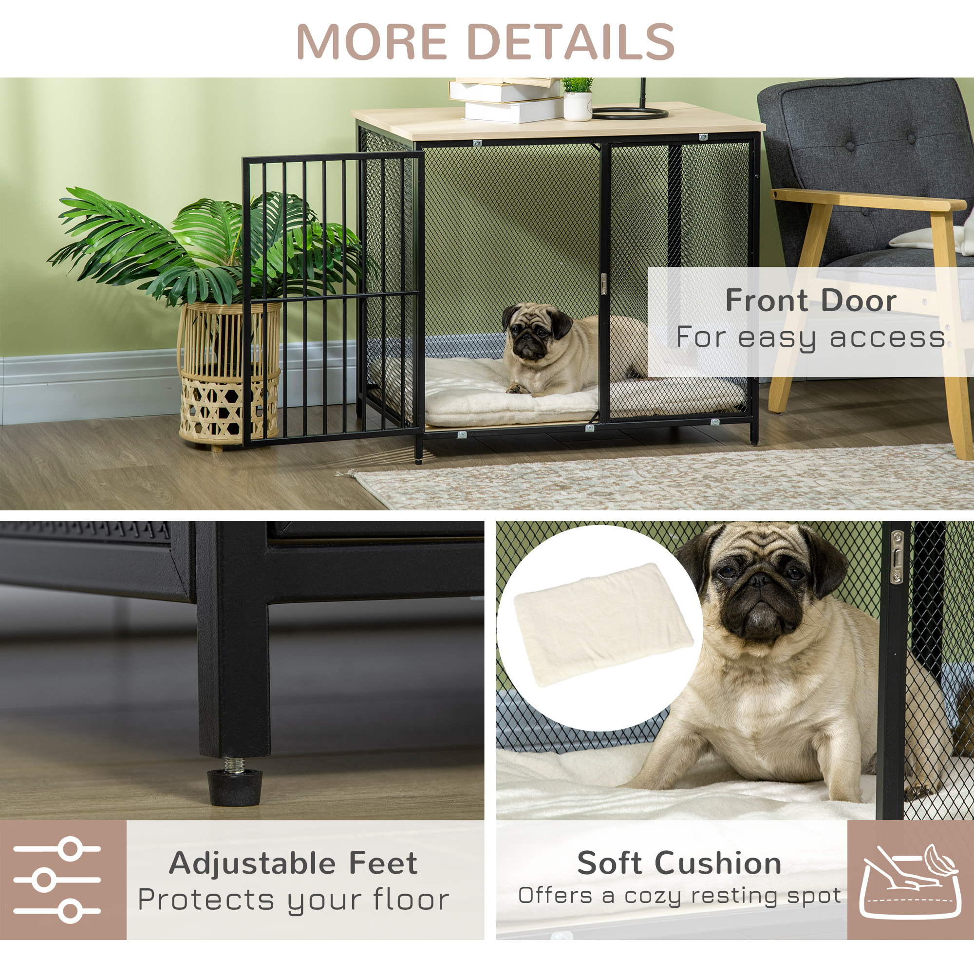 PawHut Dog Cage Side Table, with Cushion, for Small and Medium Dogs 6