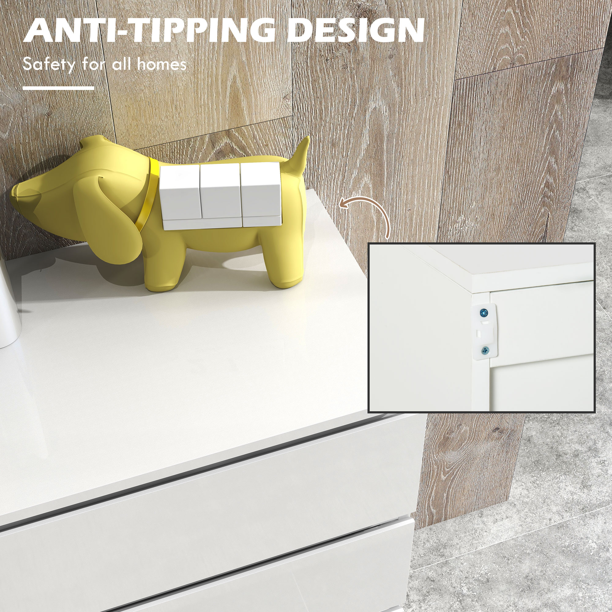 HOMCOM High Gloss Chest of Drawers, 4-Drawer Storage Cabinets, Modern Dresser for Bedroom, White 6