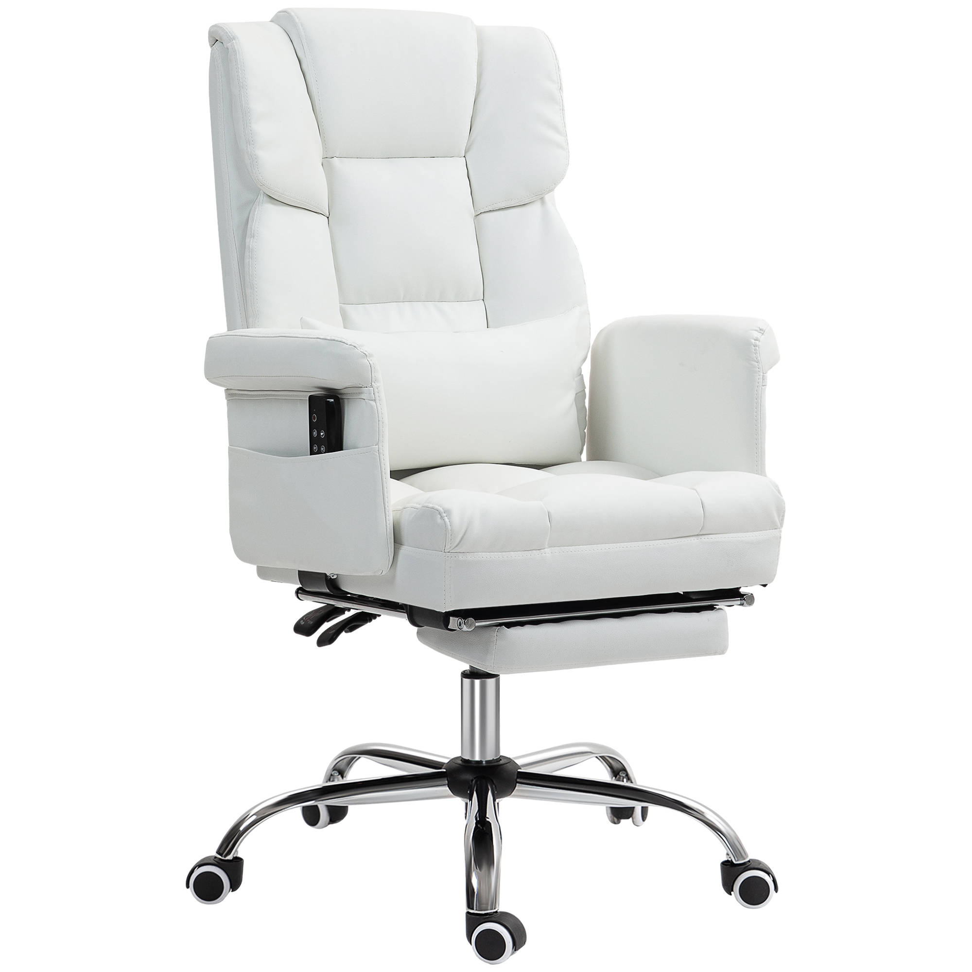 HOMCOM Silla de Oficina con 6 Puntos de Masaje Reposapiés Retráctil Altura Ajustable Control Remoto y Soporte Lumbar Blanco