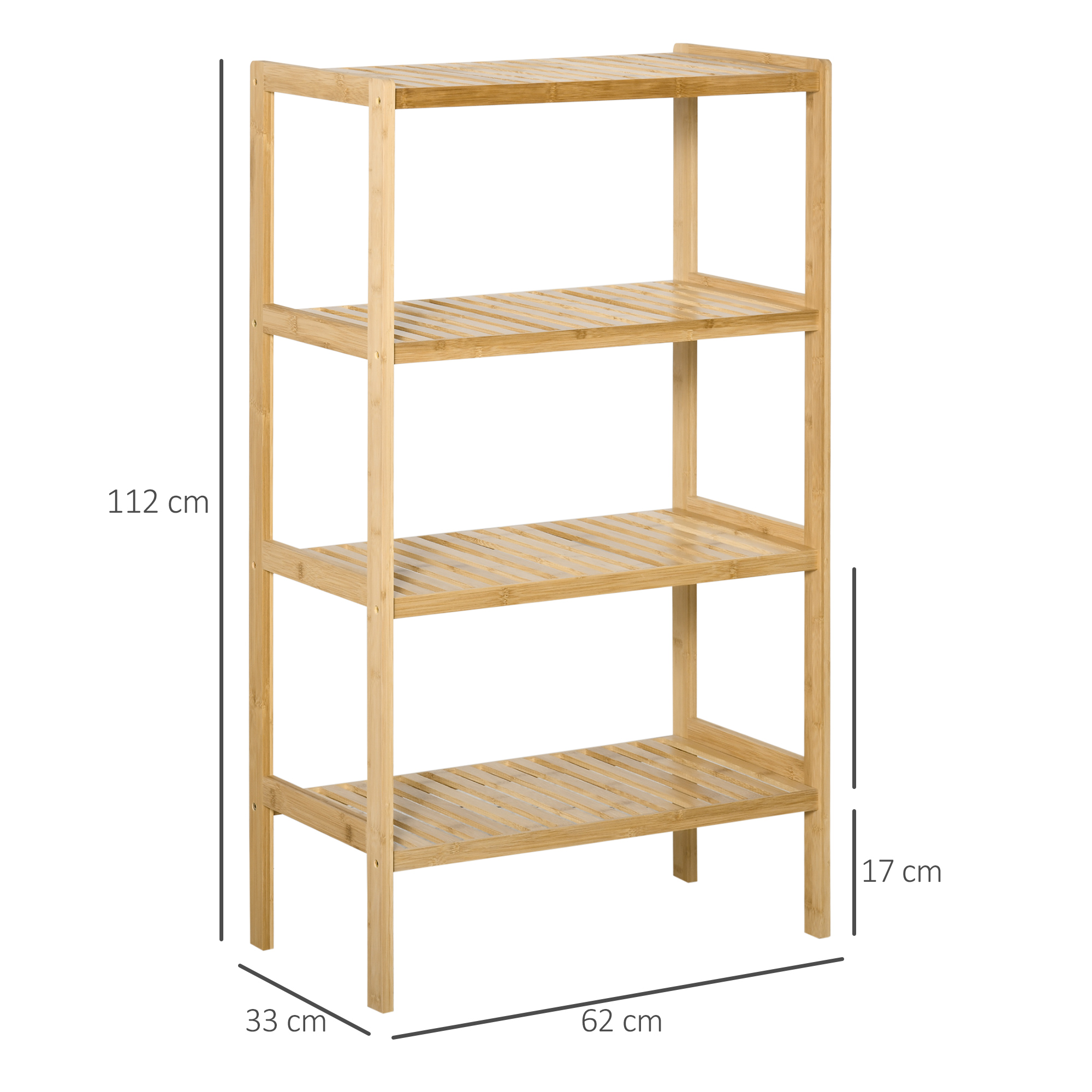 HOMCOM Badregal Standregal mit 4 Ebenen, Bambusregal, Kchenregal, fr Bad,  Kche, Wohnzimmer, Flur, Natur, 62 x 33 x 112 cm