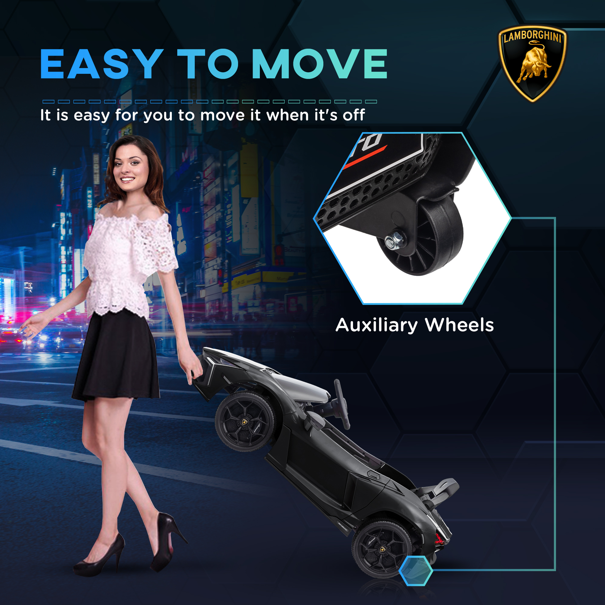 AIYAPLAY Lamborghini Revuelto Licensed 12V Ride on Car w/ Butterfly Doors, Transport Wheels, Suspension, Remote Control, Black 5