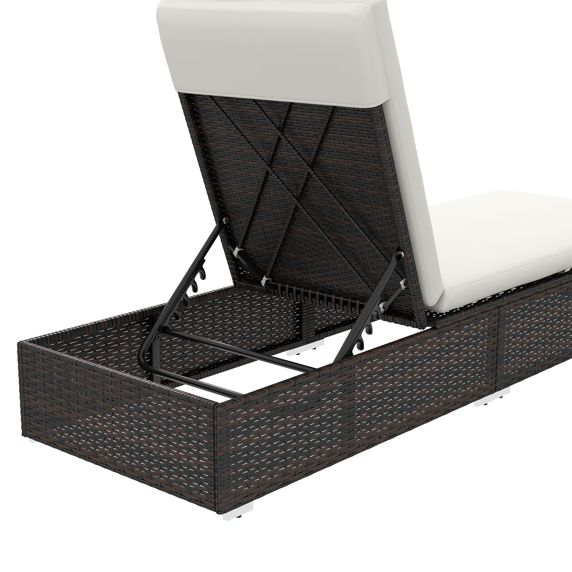 Outsunny Set of Two Rattan Sun Loungers, with Reclining Backs Brown/Cream 8