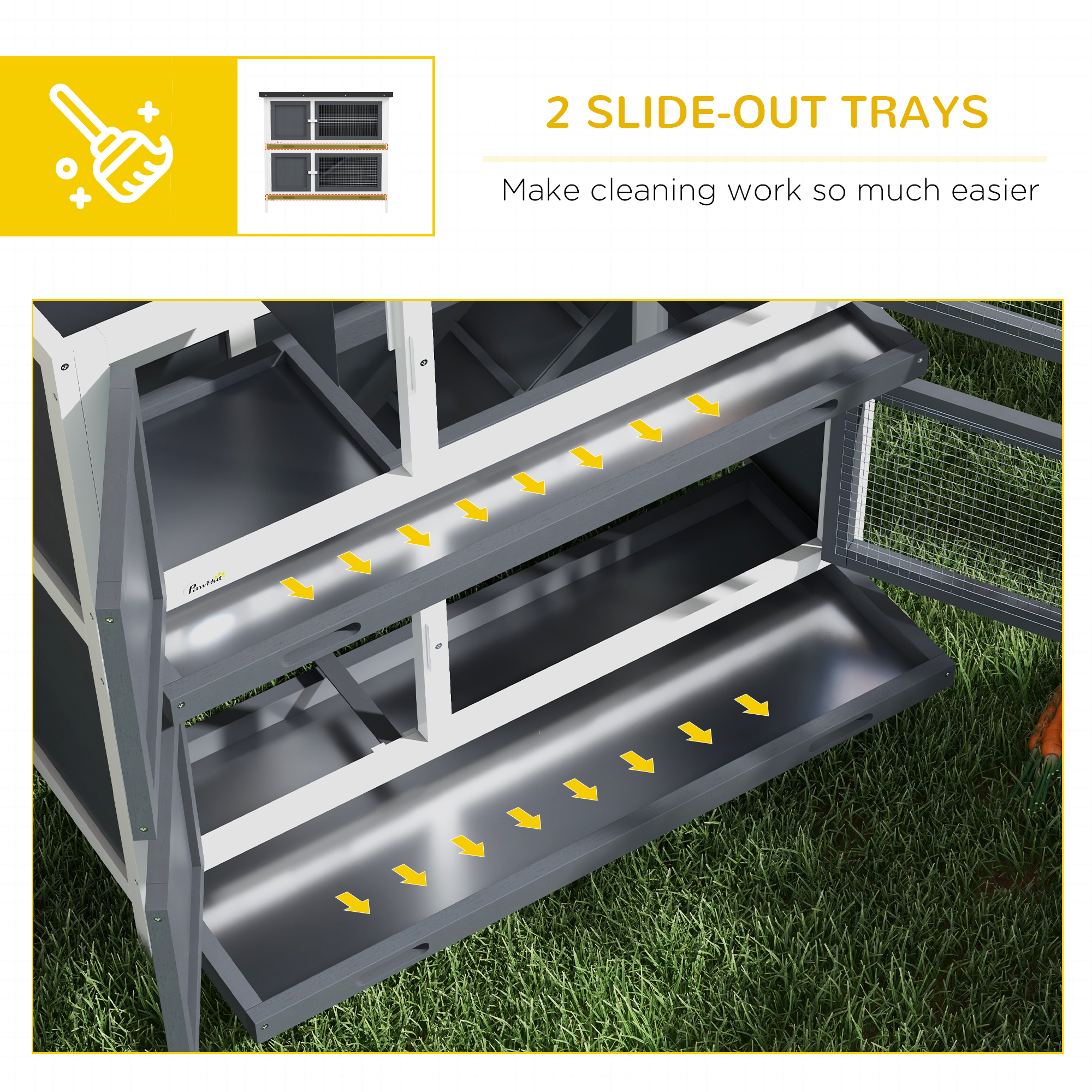PawHut Double Decker Rabbit Hutch 2 Tier Guinea Pig House Pet Cage Outdoor with Sliding-out Tray, 100 x 47 x 91cm, Grey 6