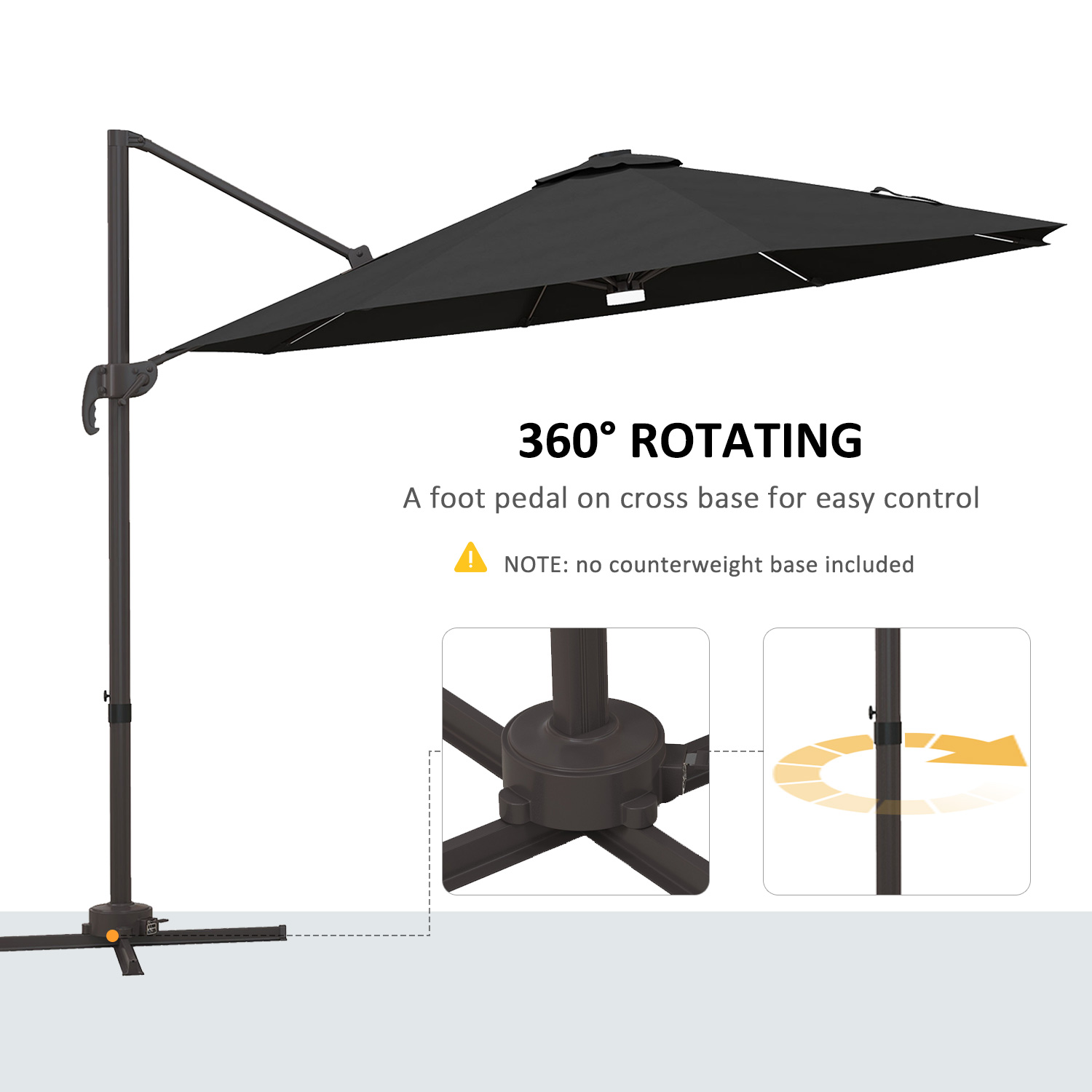 Outsunny Cantilever Parasol, with LED Lights and Cross Base Dark Grey 6