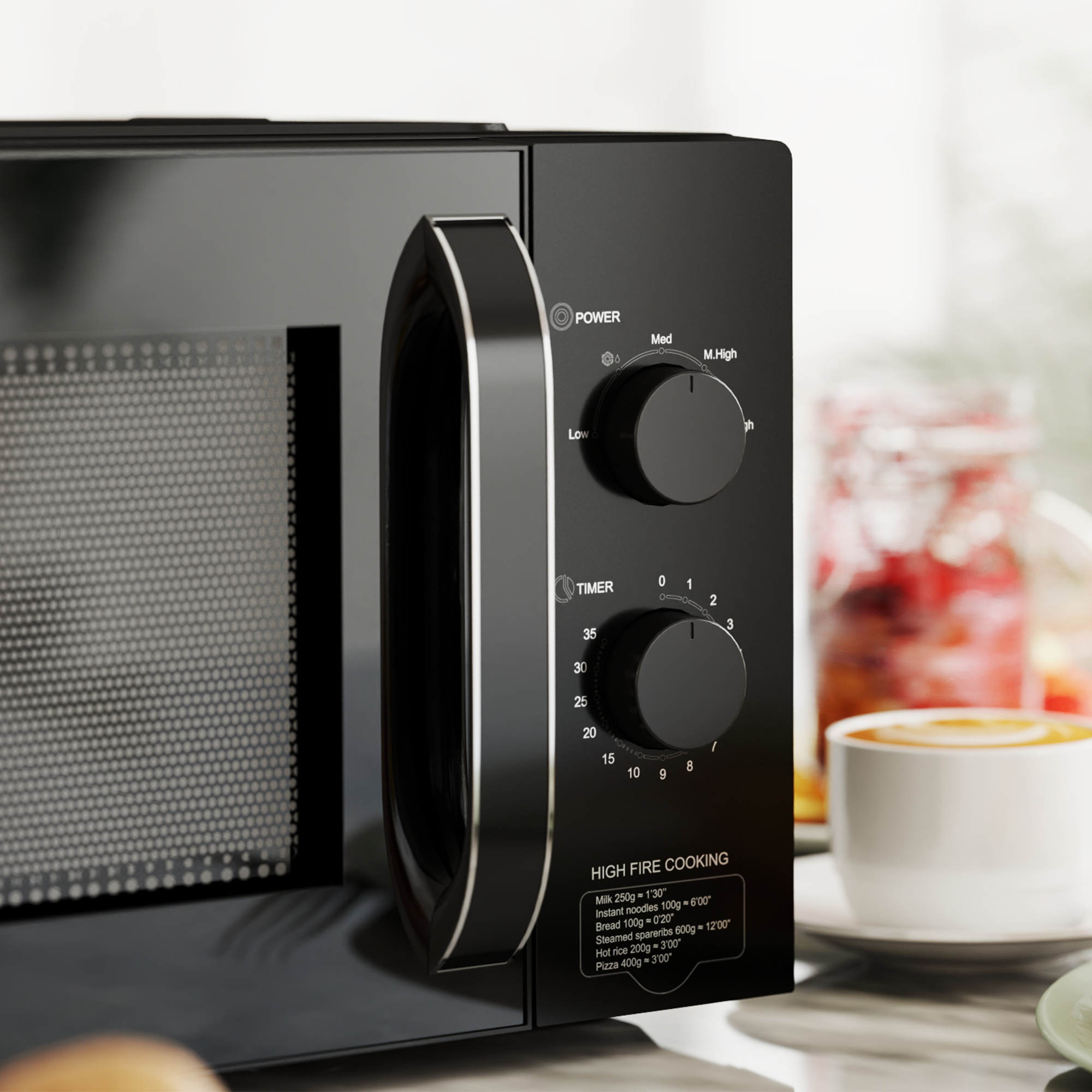 HOMCOM 23L 800W Microwave Oven, Solo Manual Microwave with 5 Power Levels, Defrost, 35 Minutes Timer, Clock, Easy Clean, Small Black Microwave 9