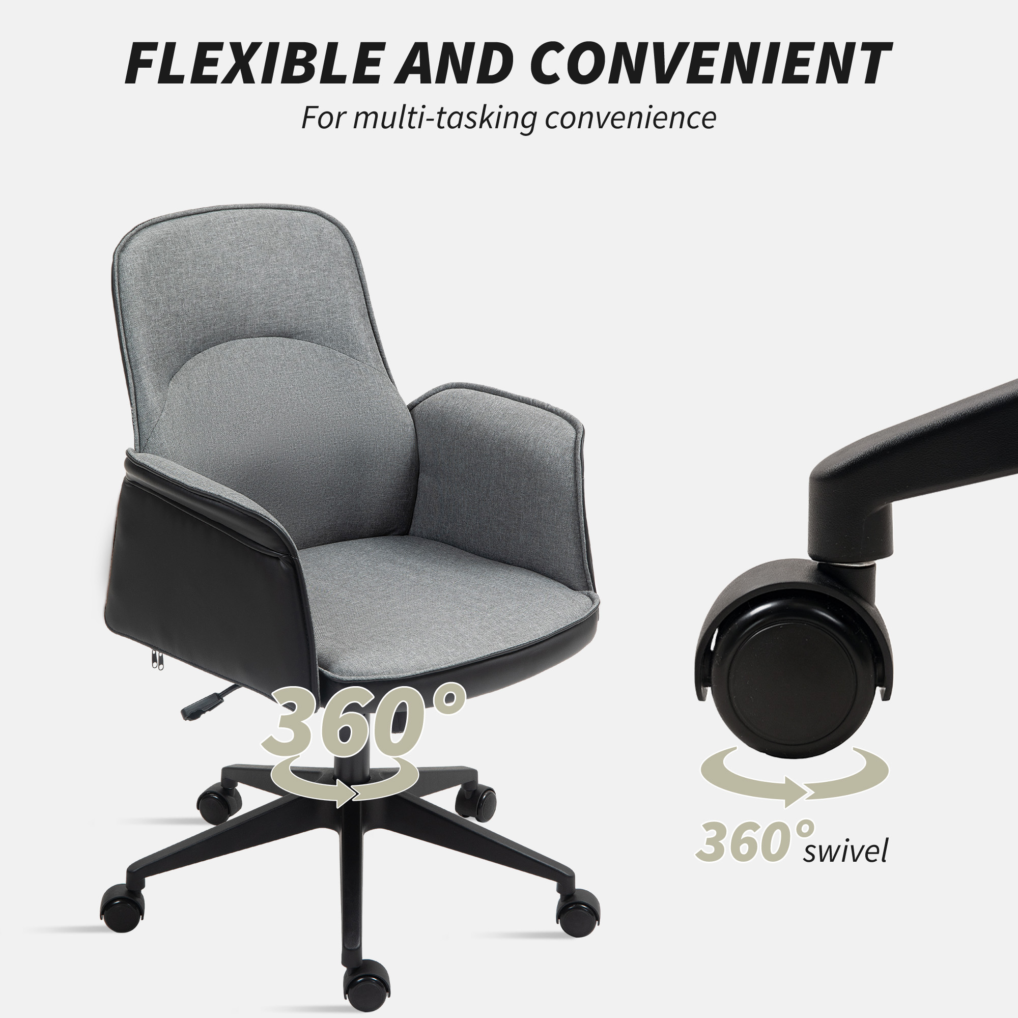 HOMCOM Linen and Faux Leather Mix Office Chair Grey 7