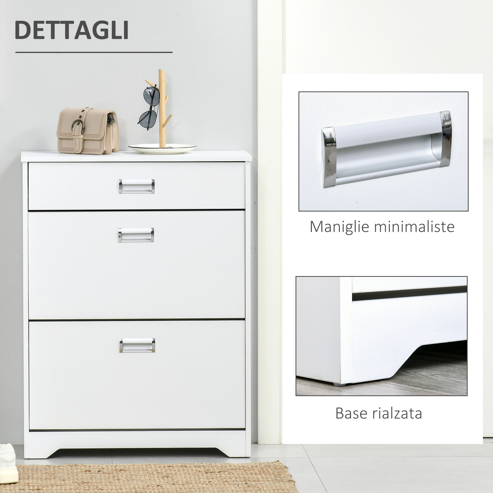Scarpiera HOMCOM Per 12 Paia - Legno, 72x26x80 Cm, Bianco | Con Ripiani Regolabili