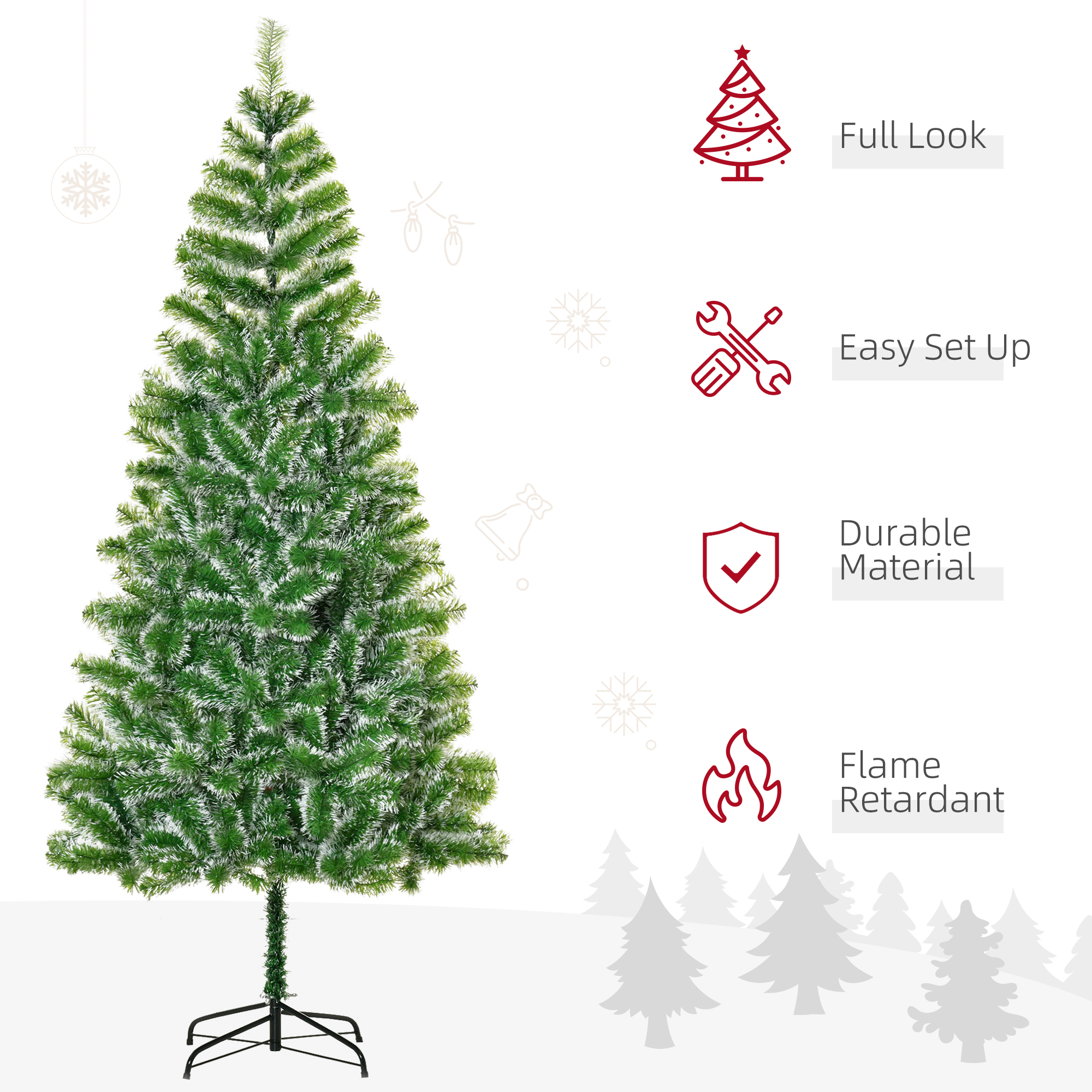 HOMCOM 7FT Indoor Christmas Tree Artificial Decoration Xmas Gift with Metal Stand Branch Tips 4