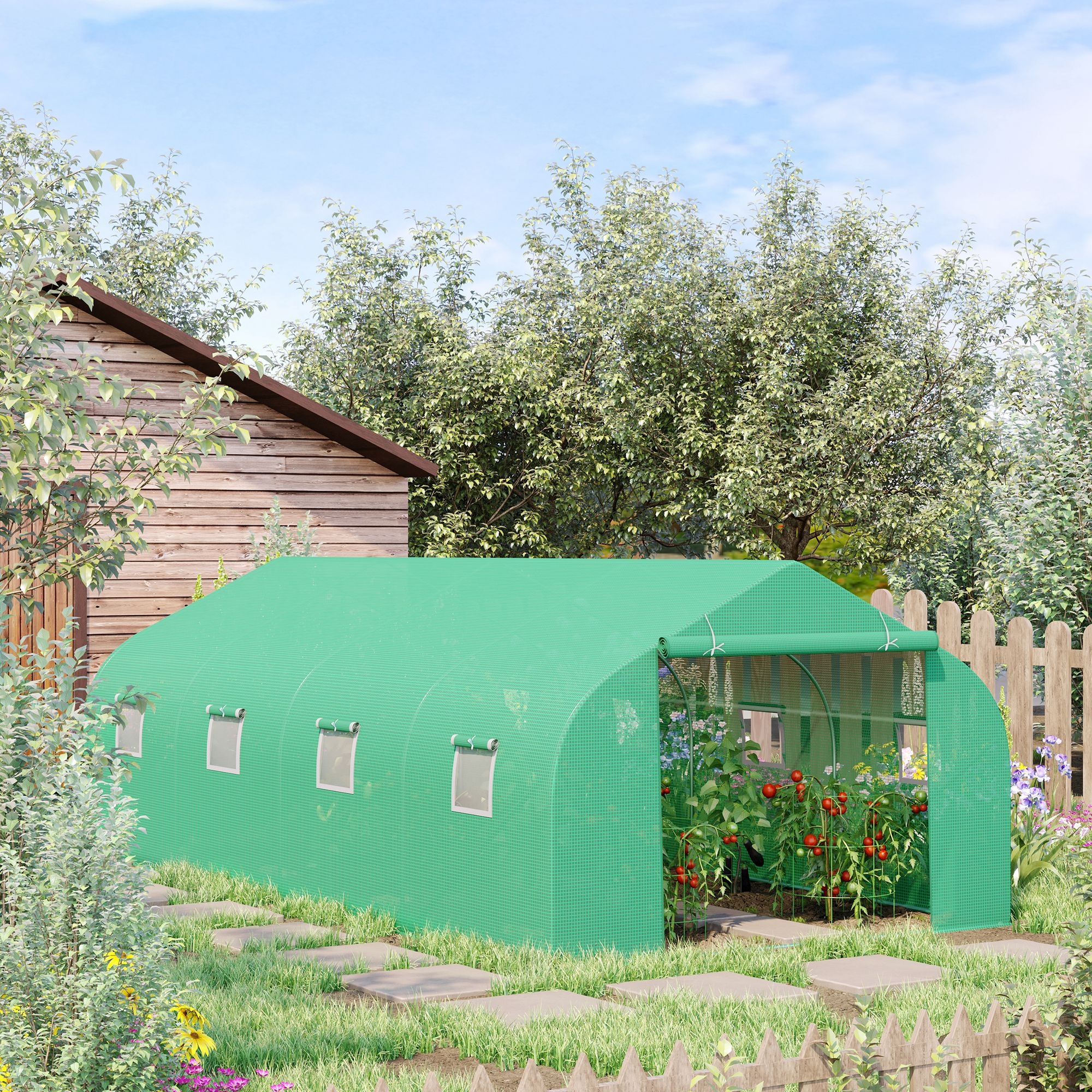 Outsunny Polytunnel Greenhouse with Windows and Door, Walk in Greenhouse for Garden, Backyard (6 x 3 M) 2