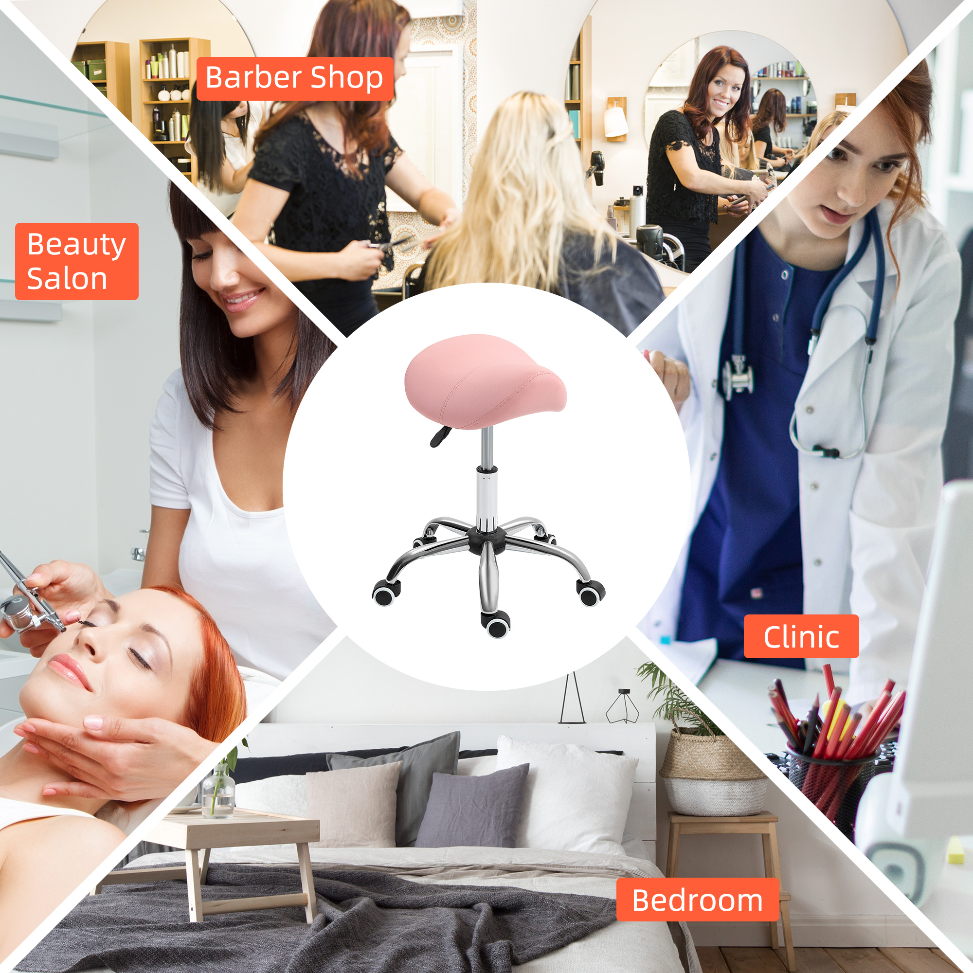 HOMCOM Saddle Stool, Height Adjustable Salon Chair for Massage Spa, Faux Leather, Pink 5