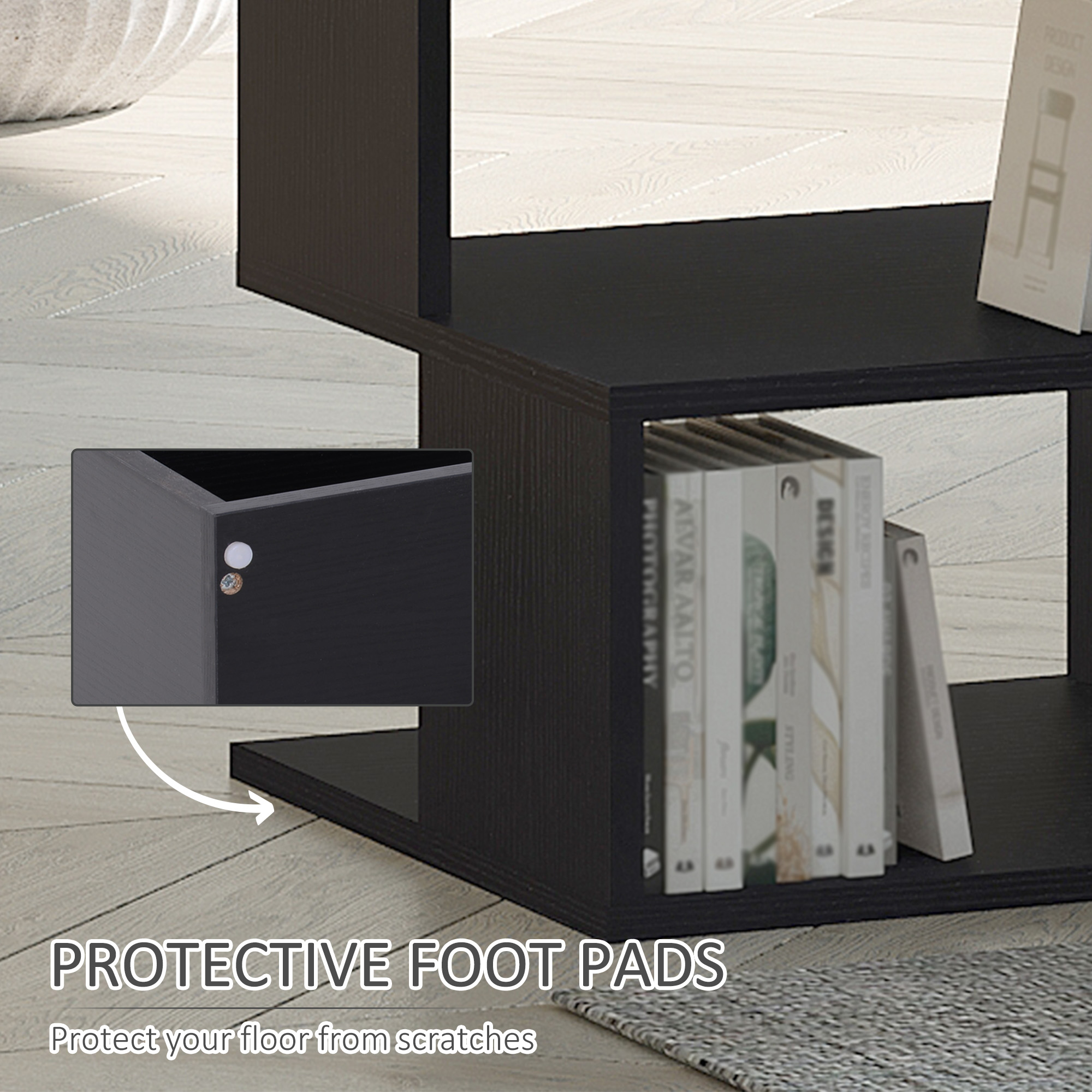 HOMCOM Side Table Square Coffee Table Modern End Table with 2 Tier Storage Shelves for Living Room, Bedroom, Black 6