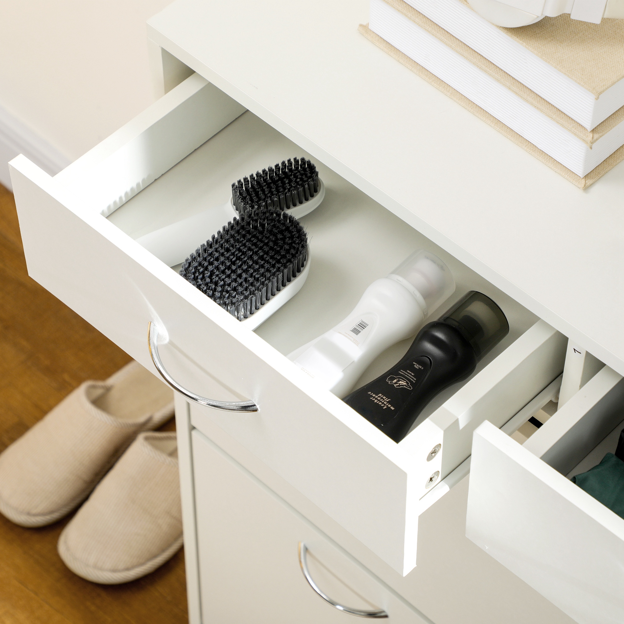 HOMCOM Narrow Shoe Storage with 2 Flip Drawers and Adjustable Shelves Shoe Cabinet Organizer for 12 Pairs of Shoes, White 8