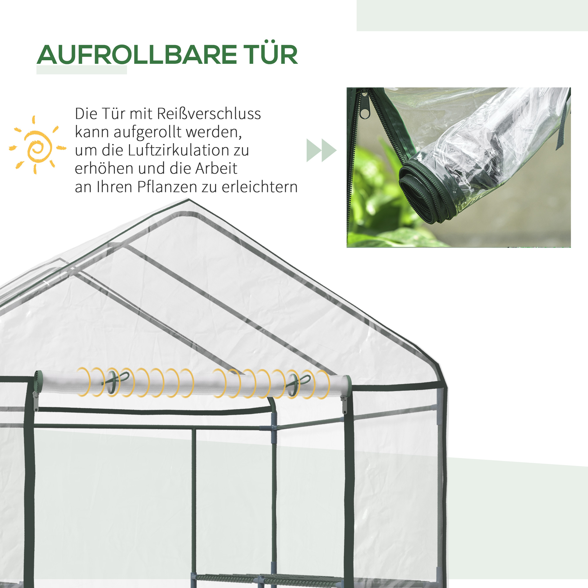 Tunnelkasvuhoone, tomatikasvuhoone, külmraam 6 riiuliga, läbipaistev teras ja PVC plastik, 143 x 143 x 195 cm