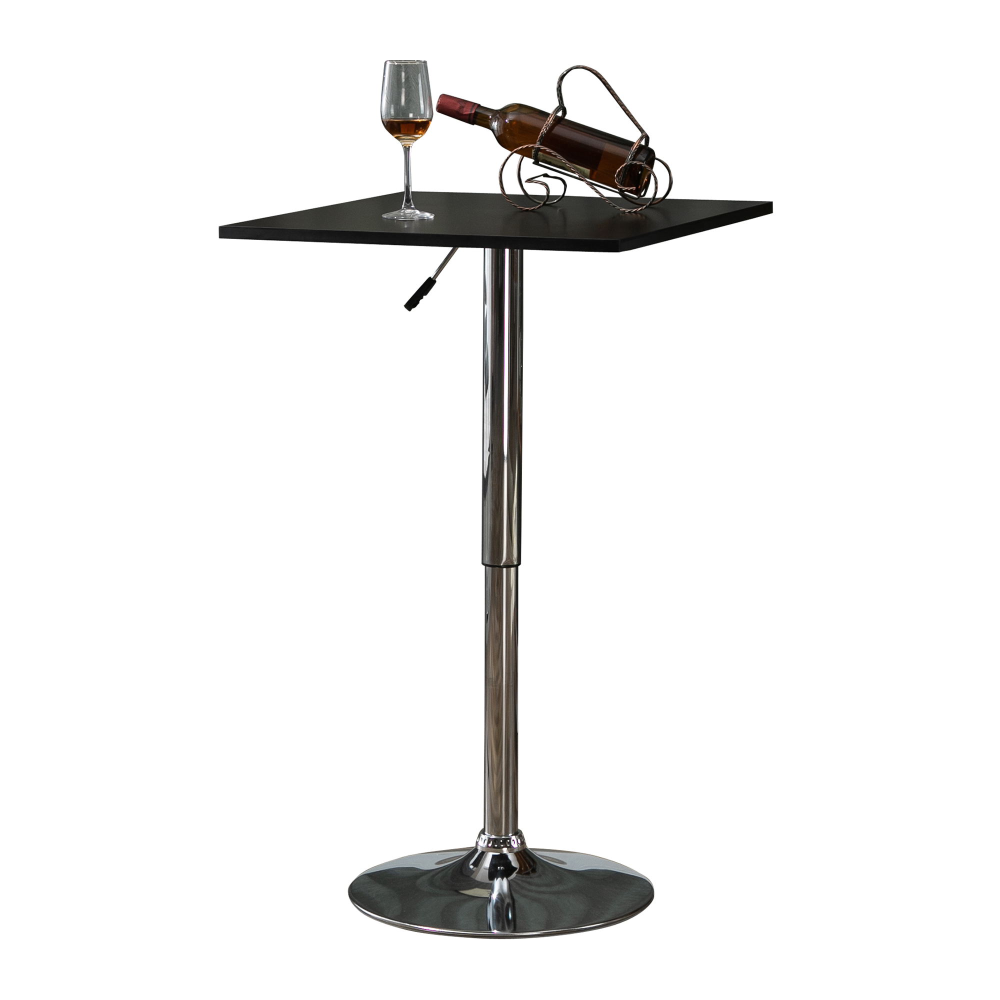 HOMCOM Table de bar  table bistrot carré  hauteur réglable  base ronde métal chromé  panneaux MDF  60 x 60 x 82-103 cm noir et argent