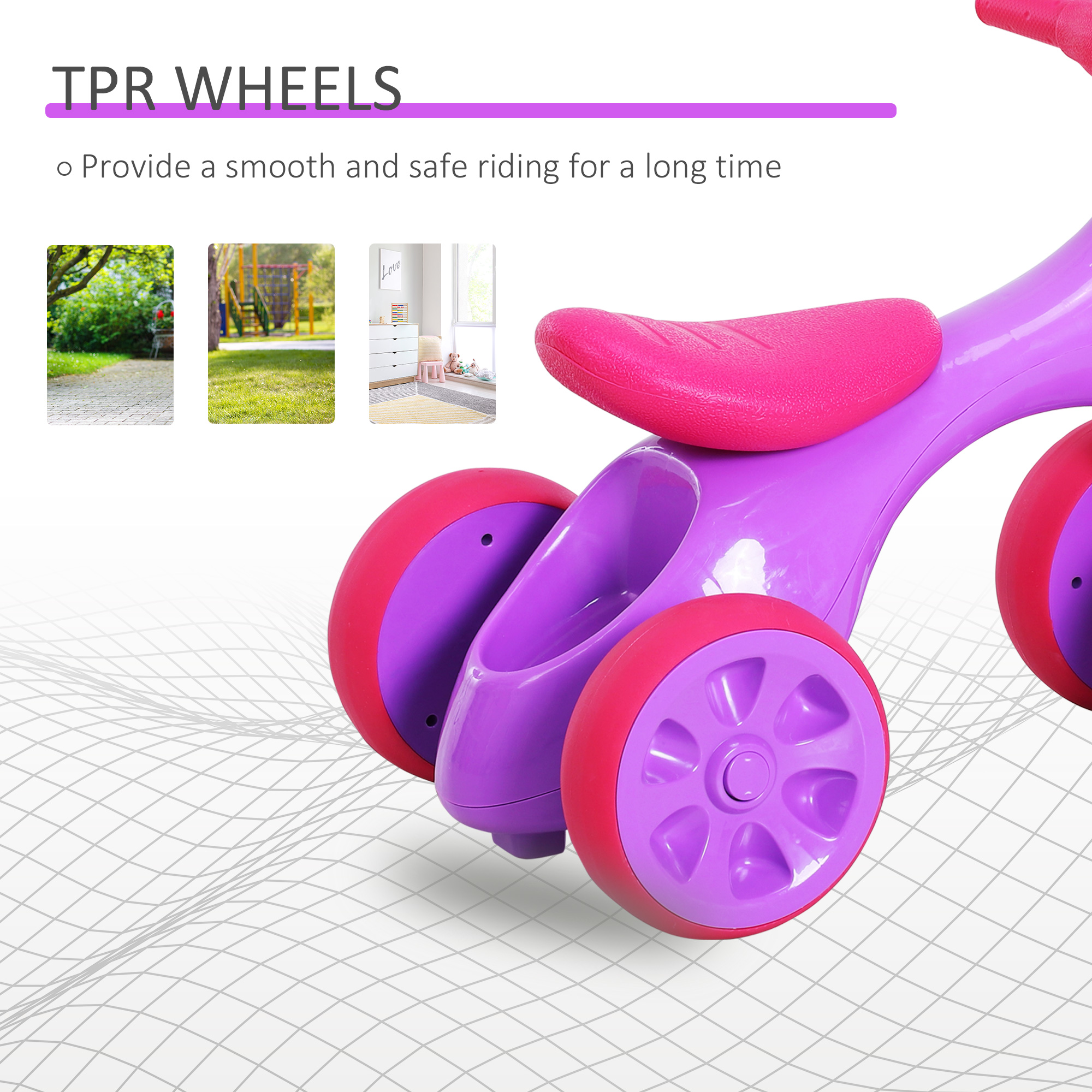 HOMCOM Baby Balance Bike Toddler Training Walker Smooth Rubber Wheels Ride on Toy Storage Bin Gift for Boys Girls Violet Fuchsia 4