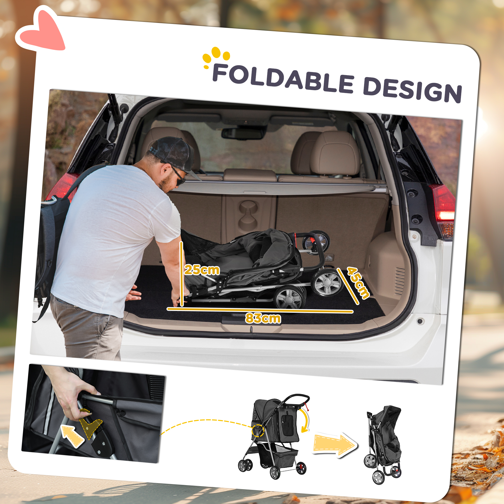 PawHut Foldable Pet Stroller for Small and Miniature Dog, Dark Grey 5