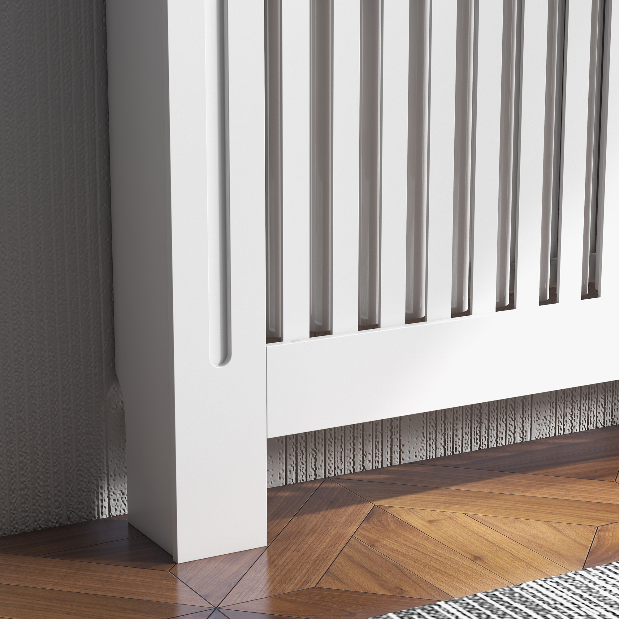Cache-Radiateur Avec Tiroir En MDF Gris - Dimensions 95.5x78x19 Cm, à Lattes, Pour Salon Ou Chambre, Facile à Installer