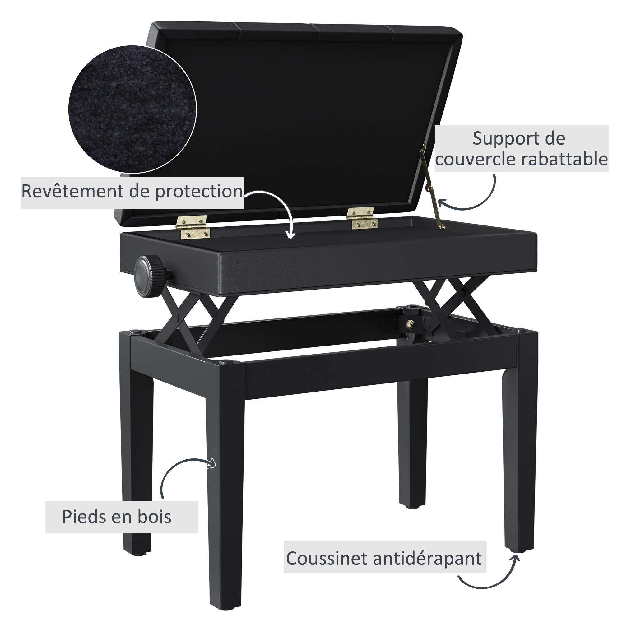 Tabouret De Piano HOMCOM Réglable - Similicuir Et Bois, 45-56cm