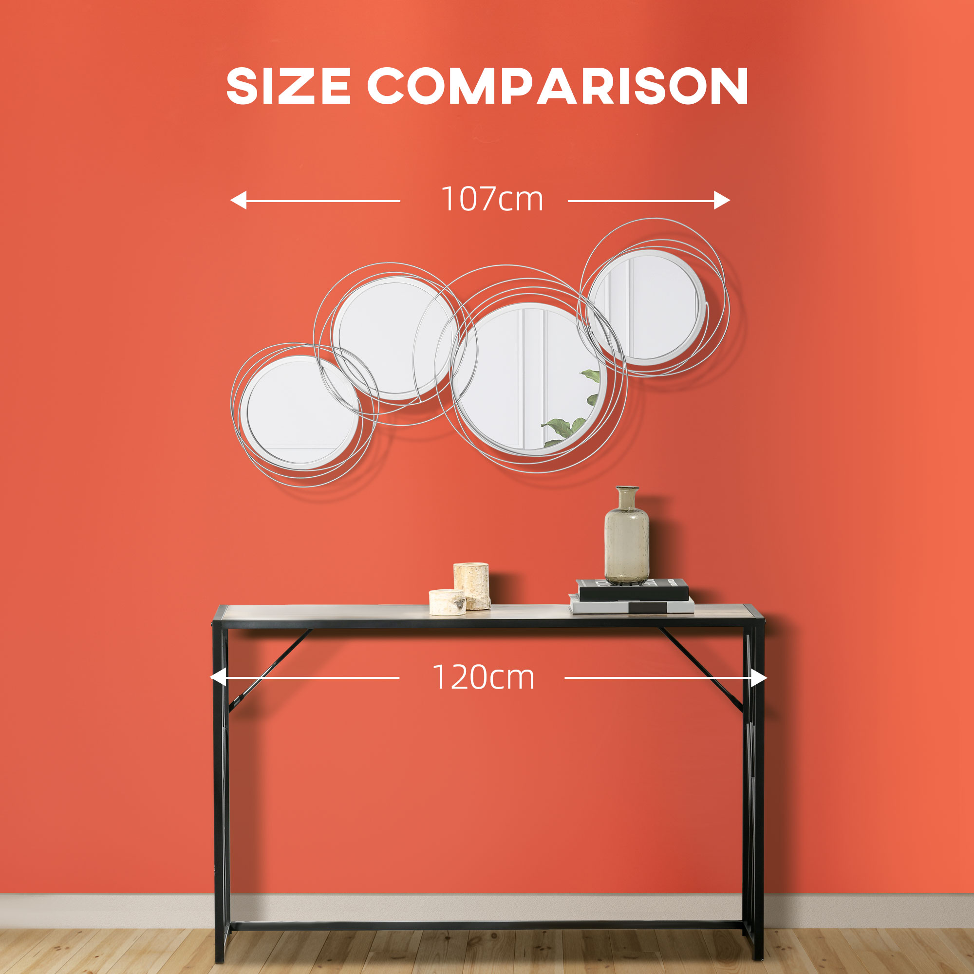 HOMCOM Metal Wall Mirrors, 107cm Modern Decorative Silver Mirror Decor Hanging, Home Wall Sculptures for Living Room Bedroom Dining Room 7
