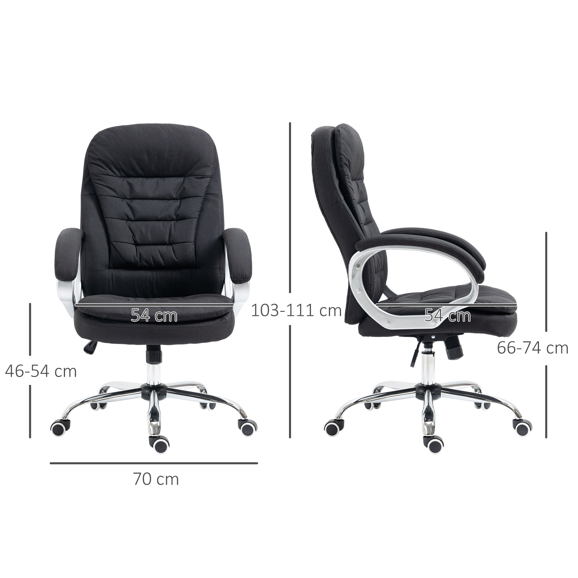 HOMCOM Office Chair Computer Chair Executive Office Chair with Height Adjustable, Comfortable Desk Chair for Home Office Fabric Black 3