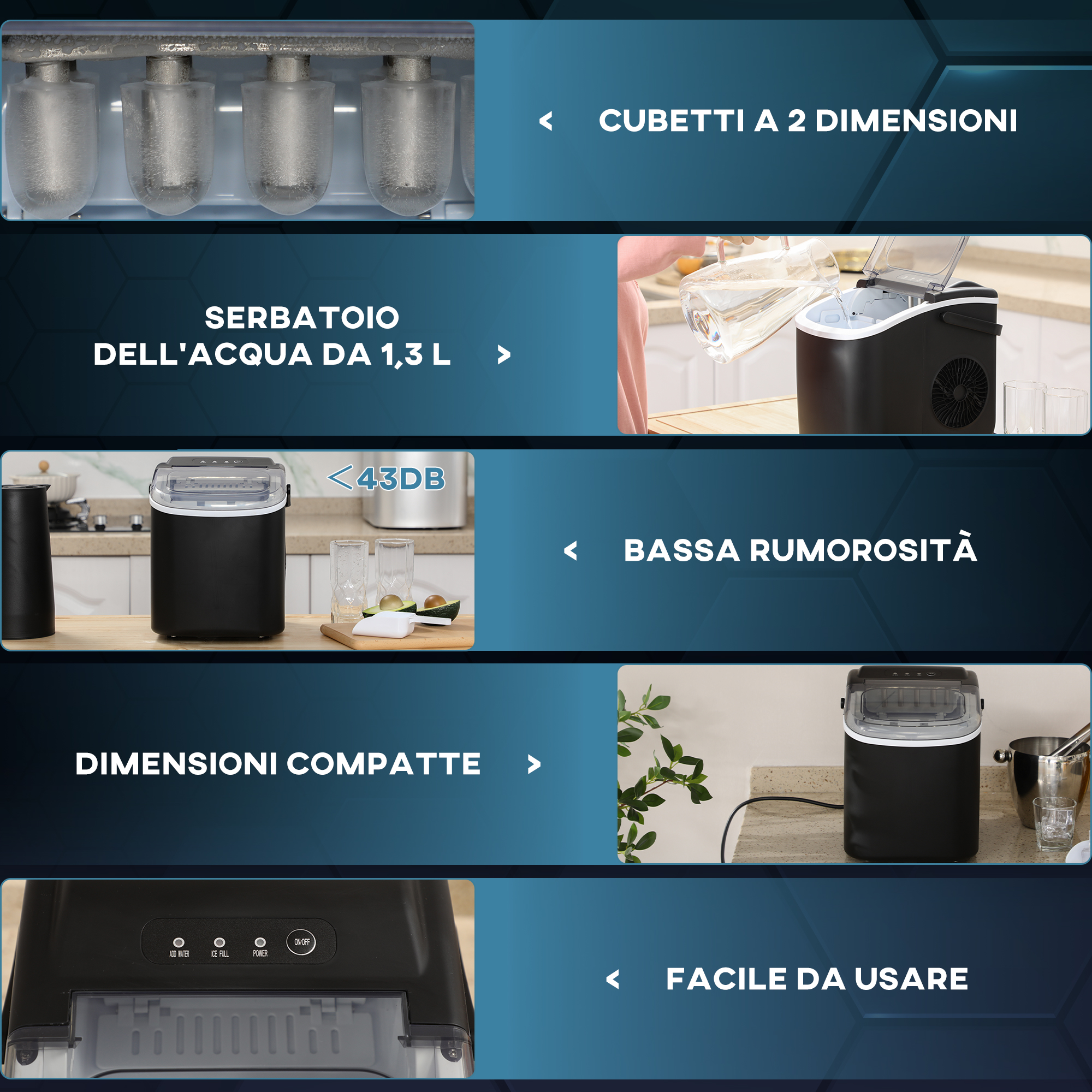 Elettrodomestico Cucina Macchina Ghiaccio HOMCOM - 9 Cubetti In 6 - Foto 2