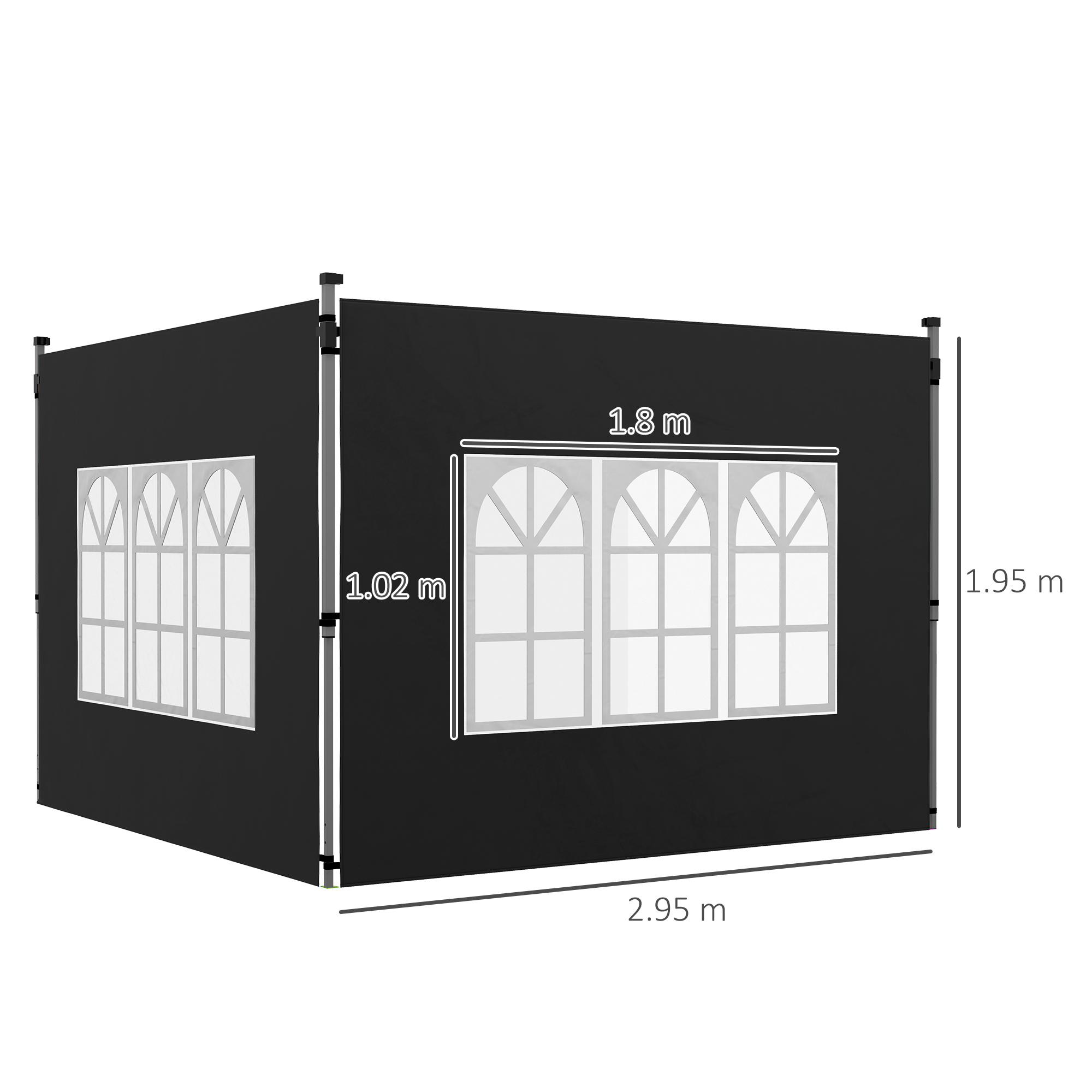 Outsunny Gazebo Side Panels, Sides Replacement with Window for 3x3(m) or 3x4m Pop Up Gazebo, 2 Pack, Black 3