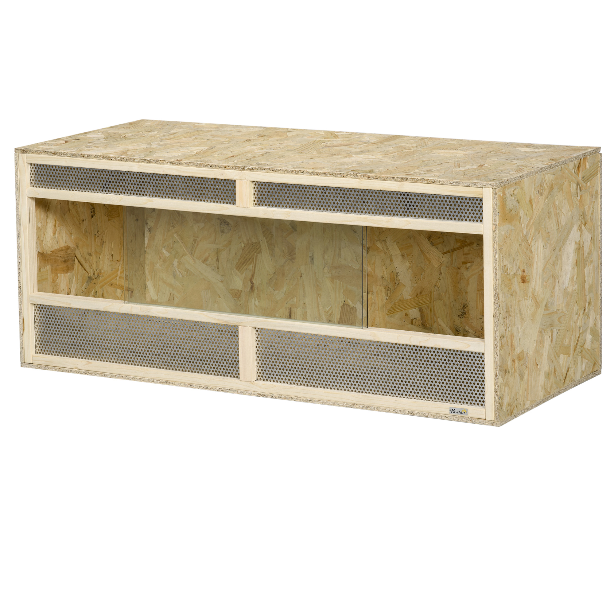 PawHut Glasterrarium, 120 x 50 x 50 cm, thermostatisch, robust, mit Lüftungsgitter, Schiebetür, für Schlangen, Spinnen, OSB Platte, Naturholz Aosom