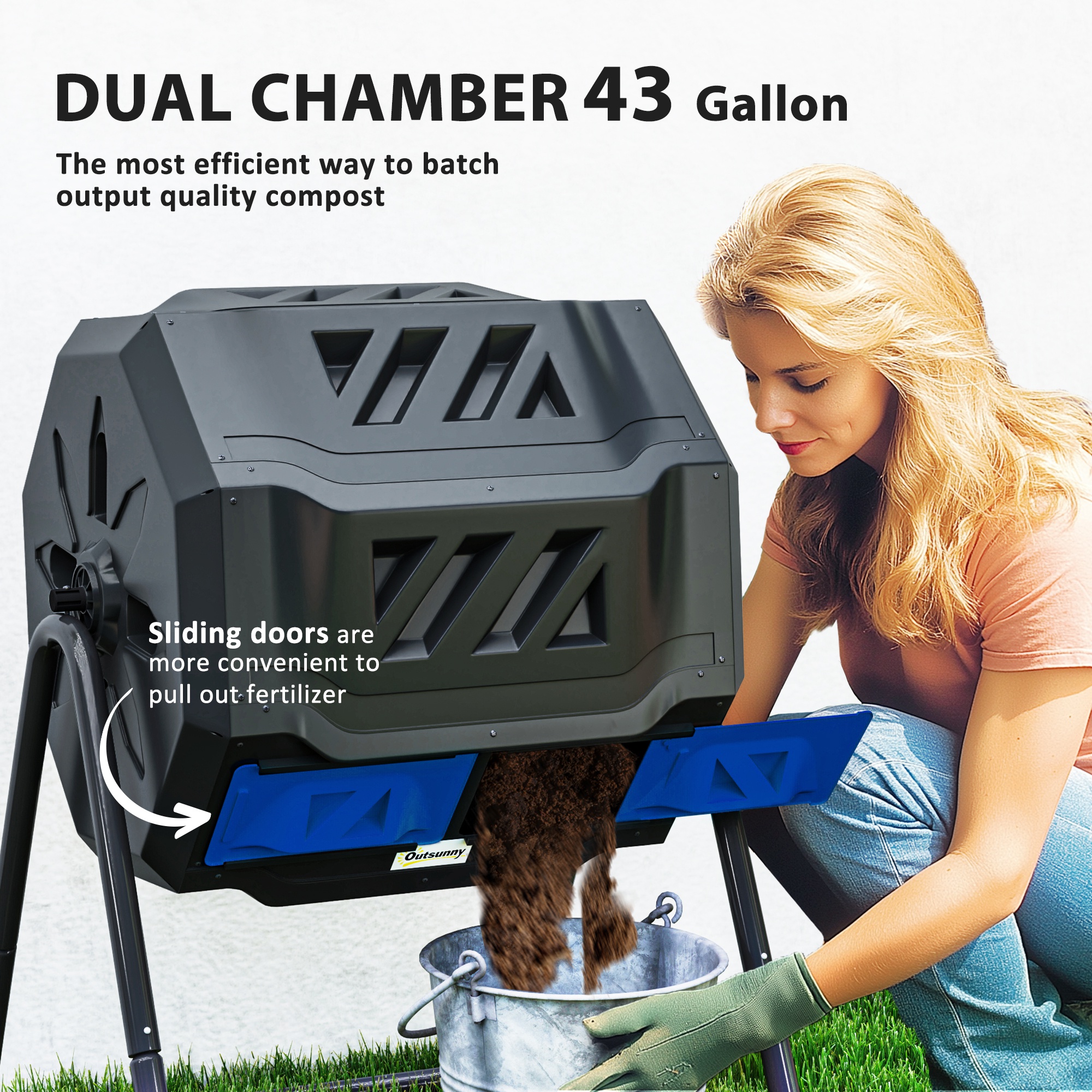 Outsunny 160L 360° Rotating Dual Chamber Composter Blue 4