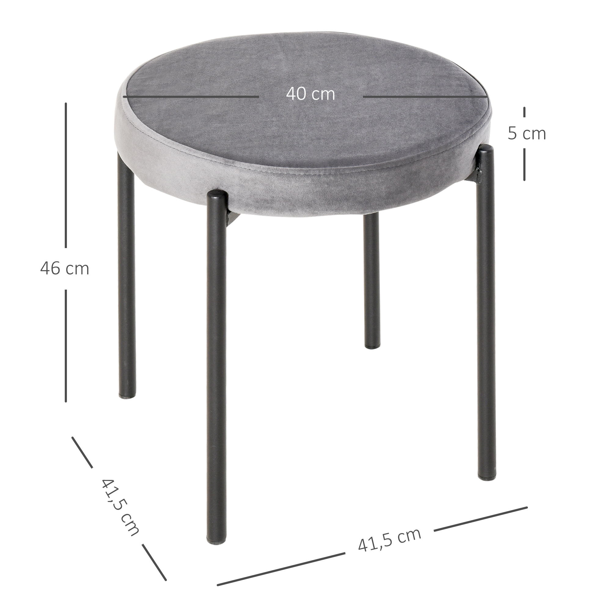 4 virnastatava söögitooli komplekt, köögitoolid polsterdatud istmega, sametine viimistlus, metall, hall, 41,5 x 41,5 x 46 cm