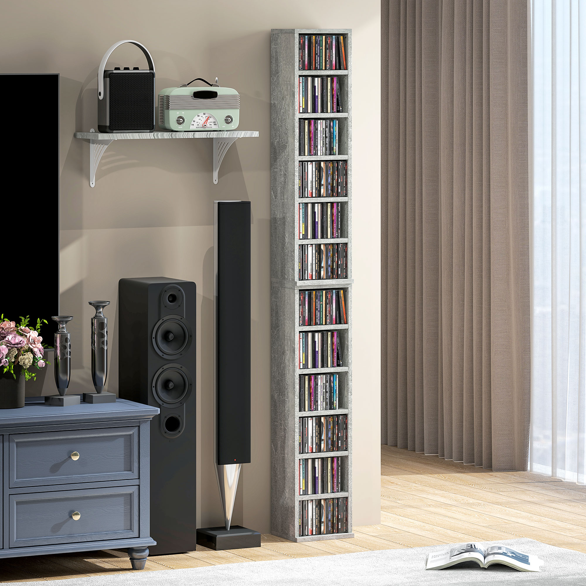 HOMCOM Set of Two 102 CD Storage Units Cement Grey 2