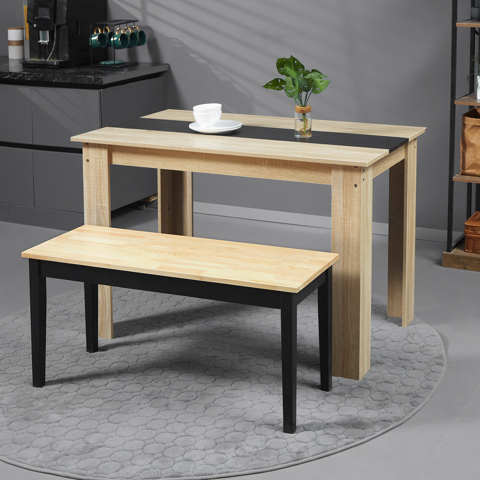 HOMCOM 102 cm Wood Dining Bench for 2 People, Wooden Bench for Kitchen, Dining Room, Entryway, Black 7