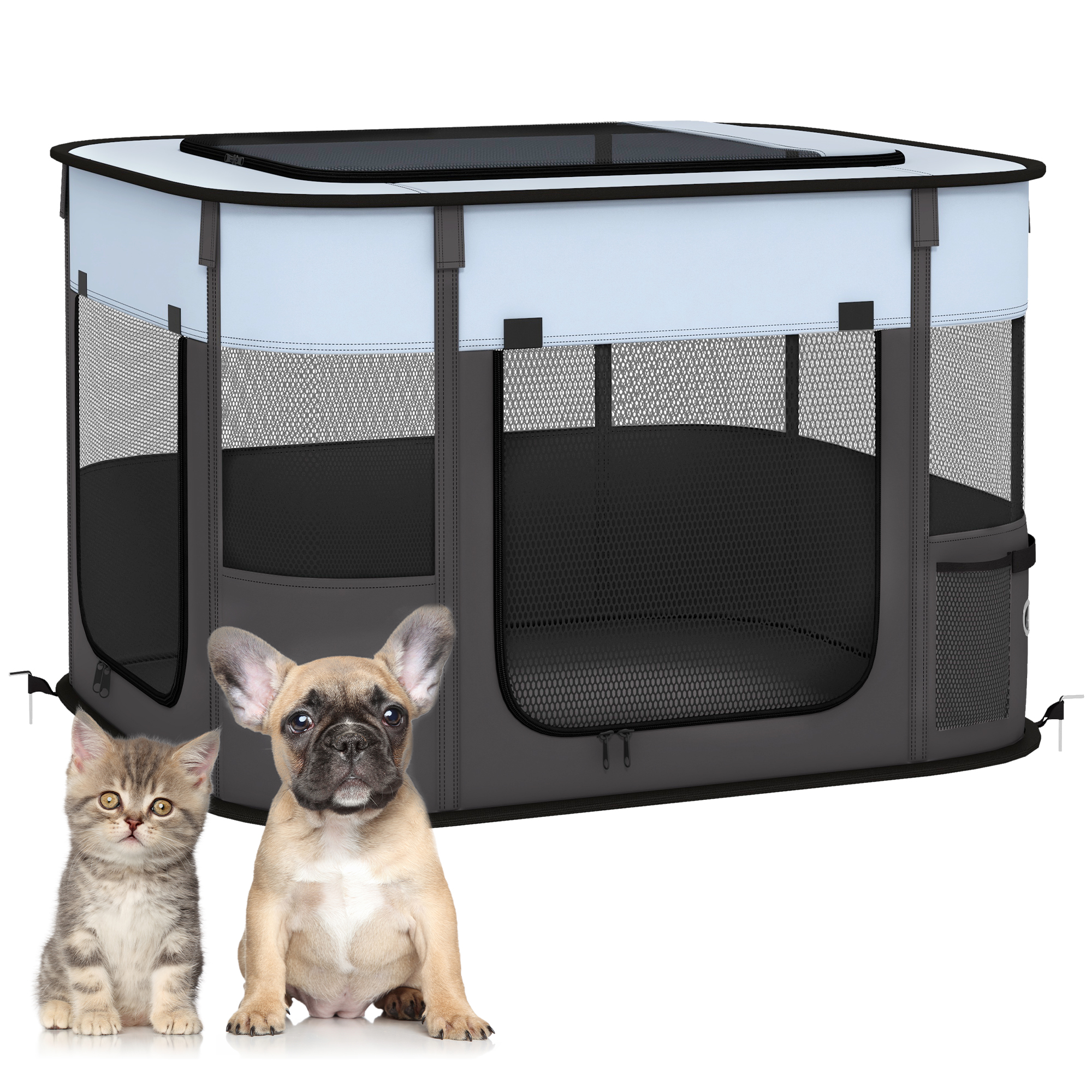 PawHut Foldable Dog Pen with Storage Bag for Indoor/Outdoor Use, Portable Pet playpen, with Ground Stakes - Brown