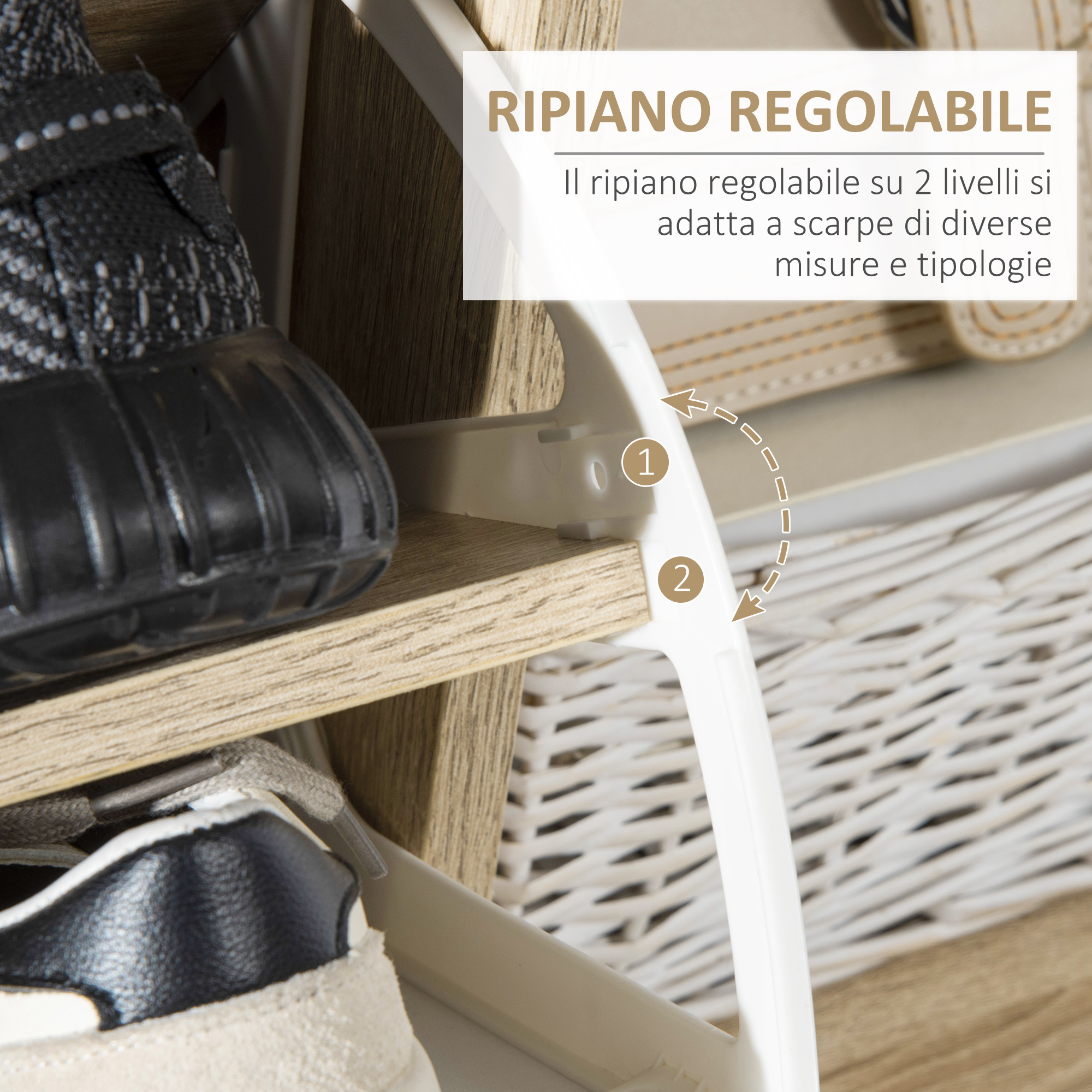 HOMCOM SCARPIERA PANCHINA 8-10 Paia di Ripiani Regolabili Scarpe, Legno