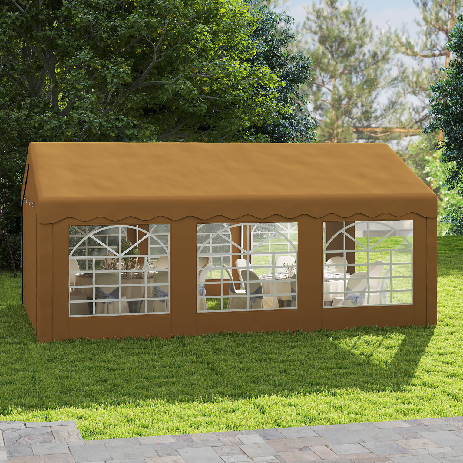 Outsunny 6m x 4m Marquee Party Tent Wedding Canopy, Pop Up Gazebo with Sidewalls, Doors, Windows, Galvanised Garden Gazebo for Parties Events, Yellow 8