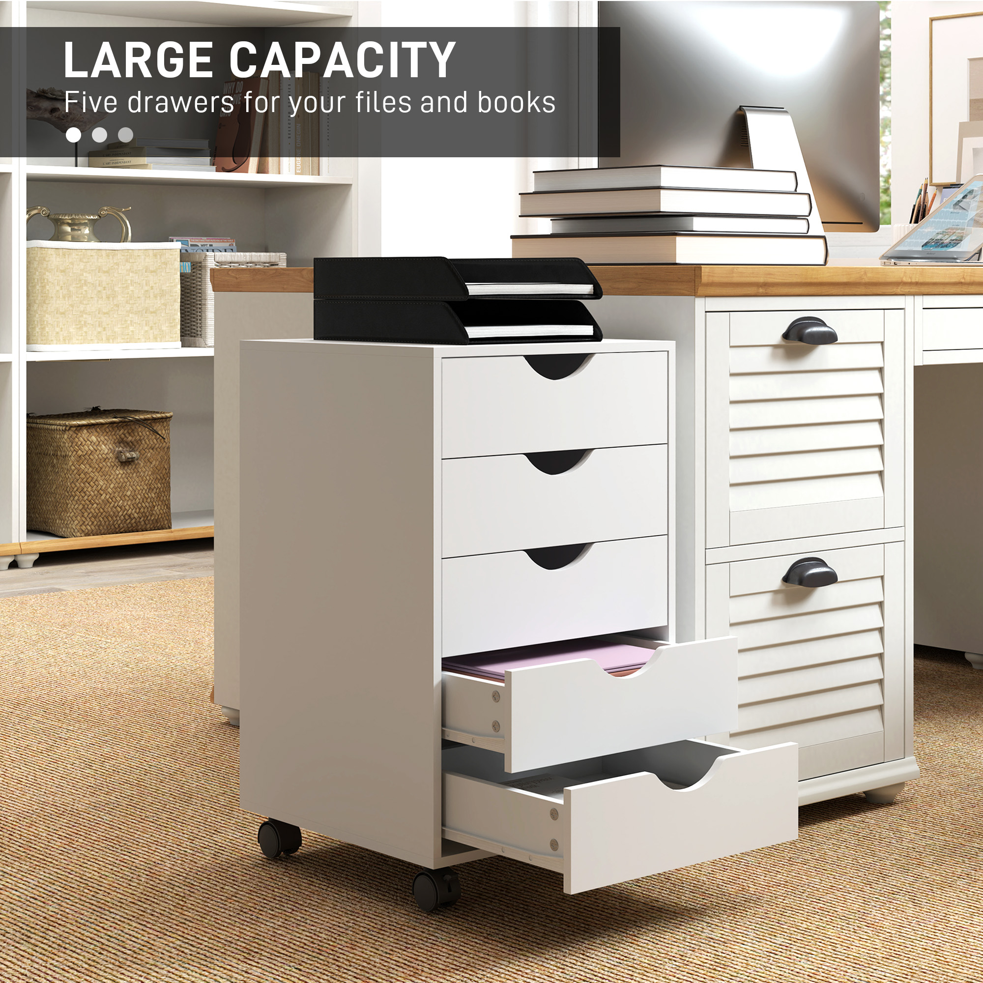 HOMCOM Five-Drawer Filing Cabinet White 4
