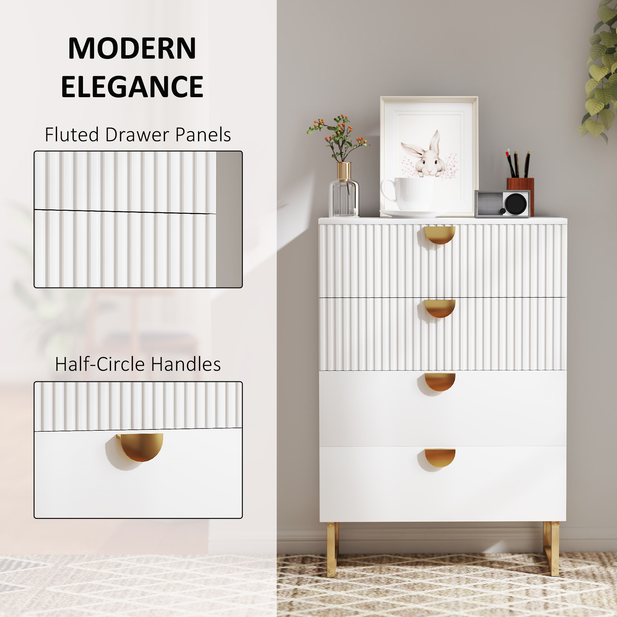 HOMCOM Elegant Chest of Four Drawers White 4