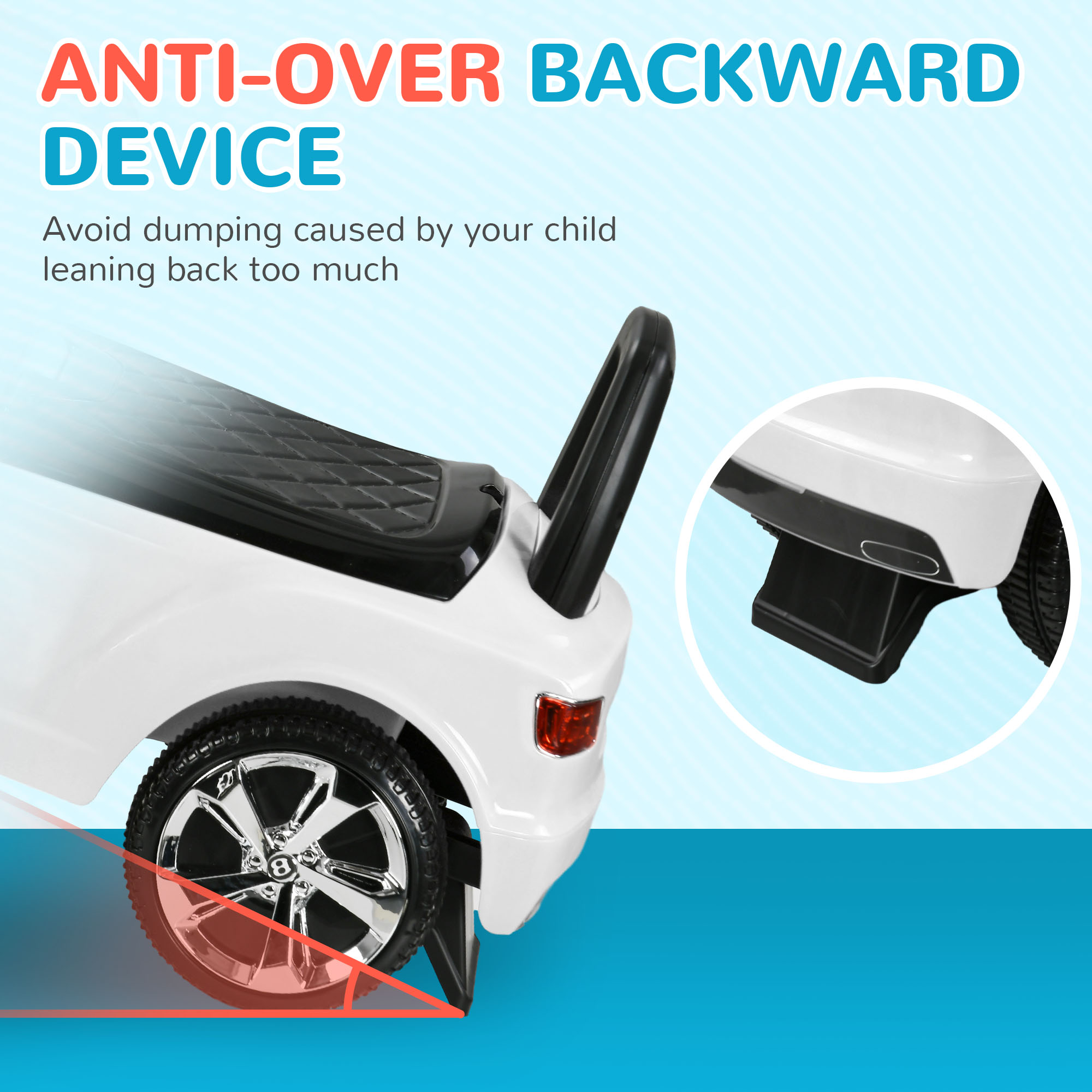 AIYAPLAY Bentley Bentayga Licensed Foot to Floor Ride on Car, Sliding Car Push Along Car w/ Under Seat Storage White 7