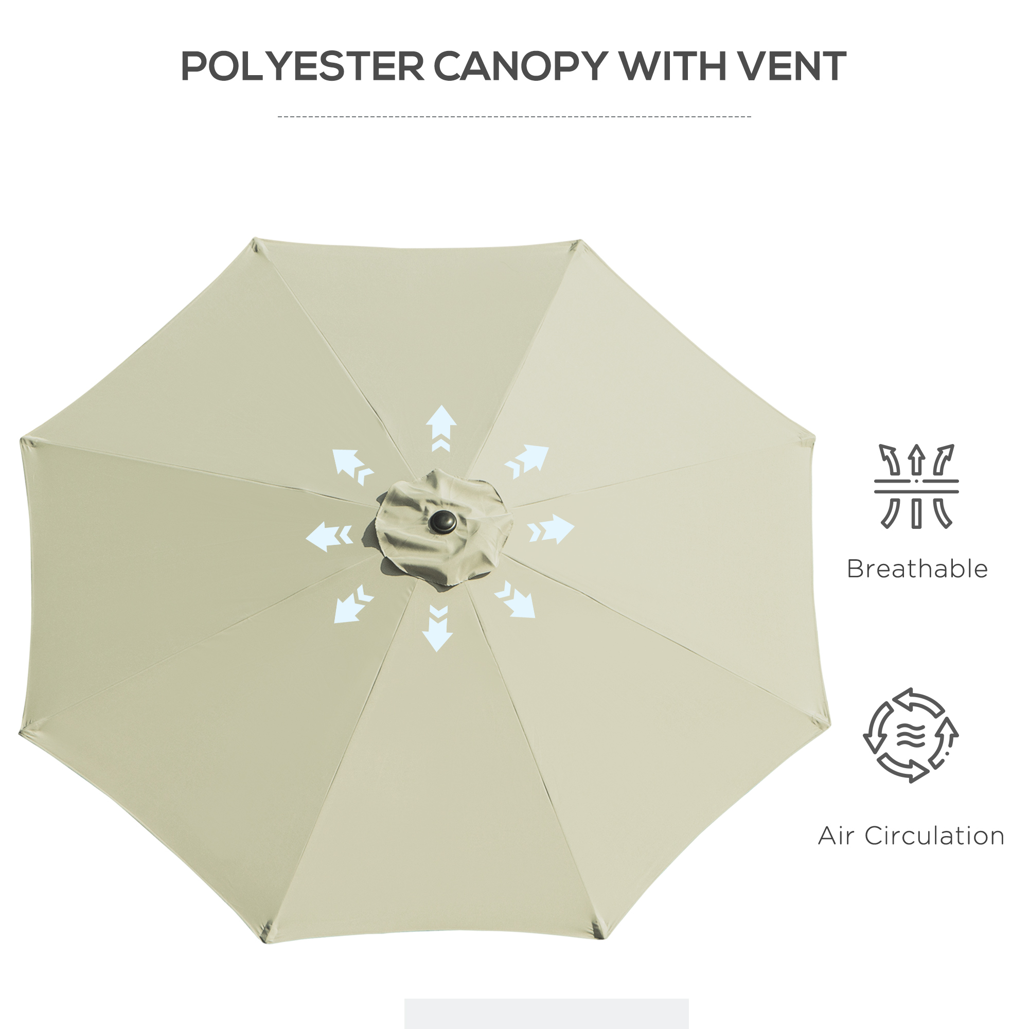 Outsunny 3(m) Tilting Parasol Garden Umbrellas, Outdoor Sun Shade with 8 Ribs, Tilt and Crank Handle for Balcony, Bench, Garden, Beige 8