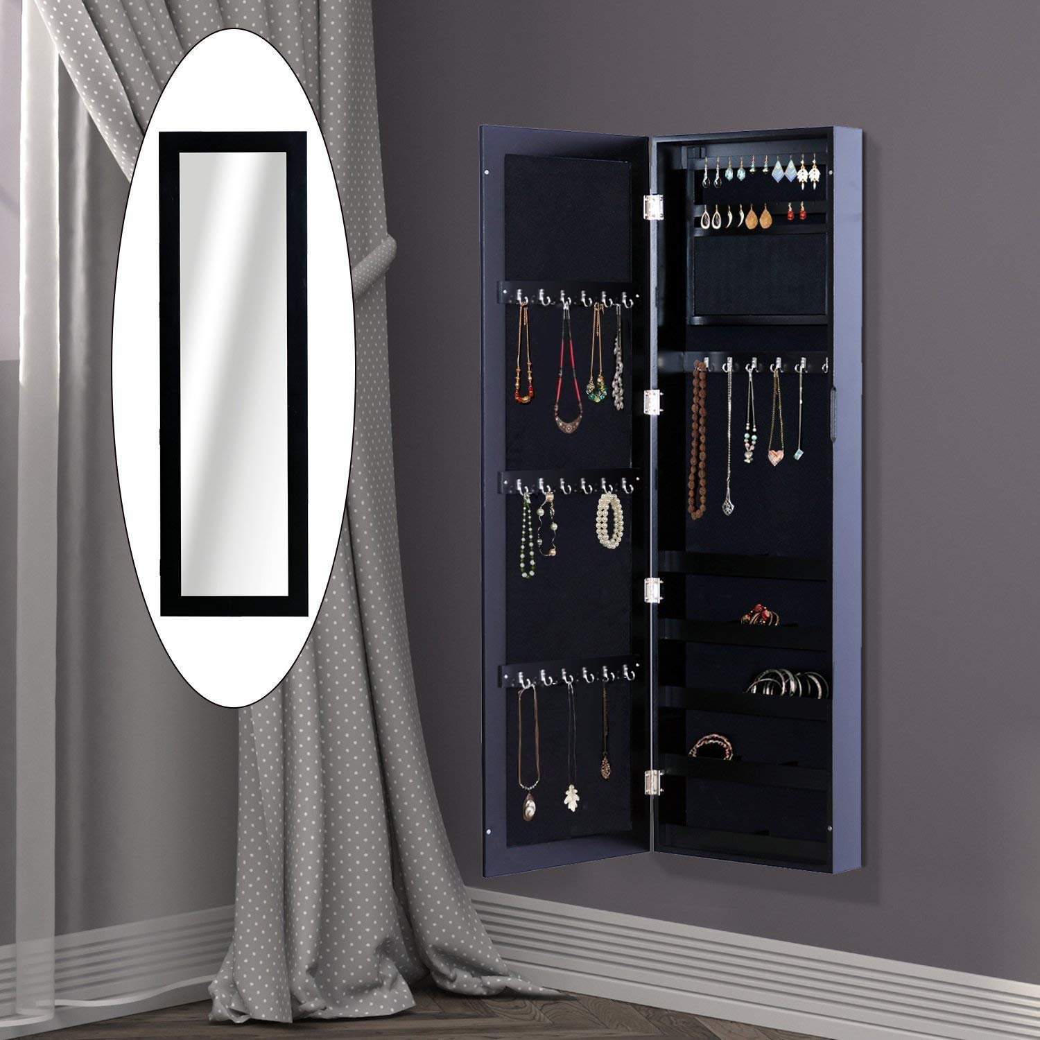 Mobile Armadio Ingresso Moderno Con Anta A Specchio E Appendiabiti Cm 105x47x185h