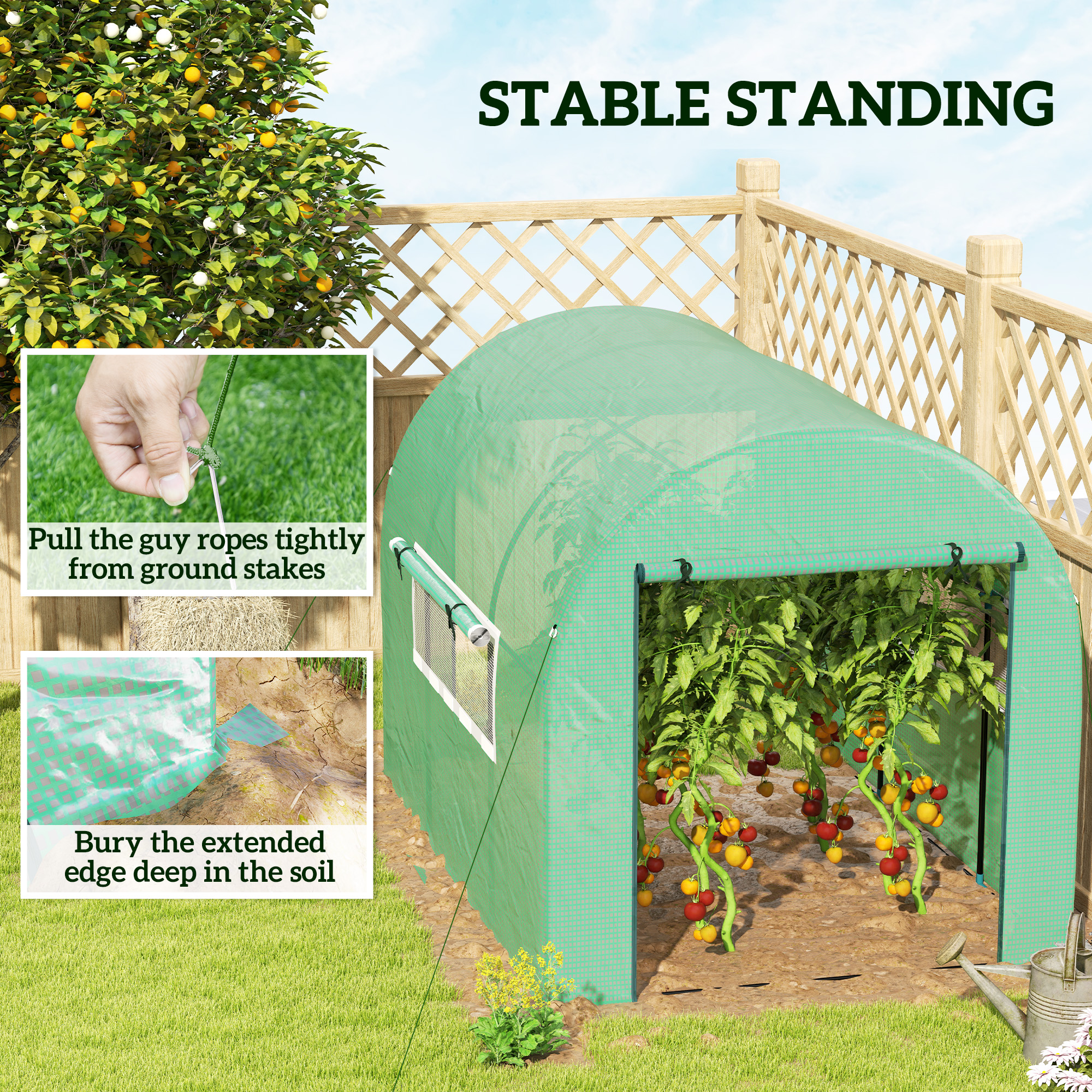 Outsunny 300 x 200cm Walk-In Polytunnel Greenhouse Green 7